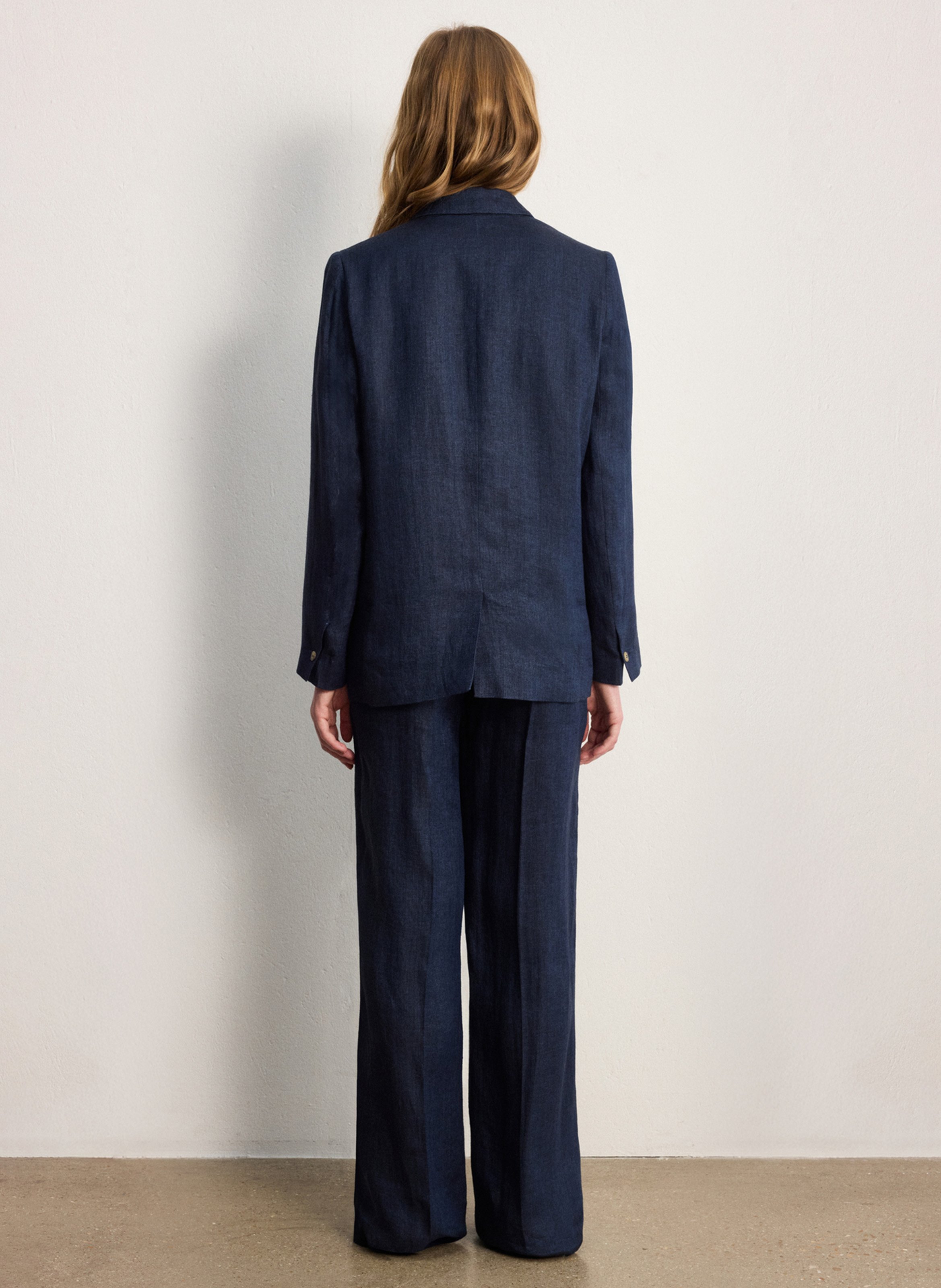 Veste tailleur droite en lin PABLO Bleu