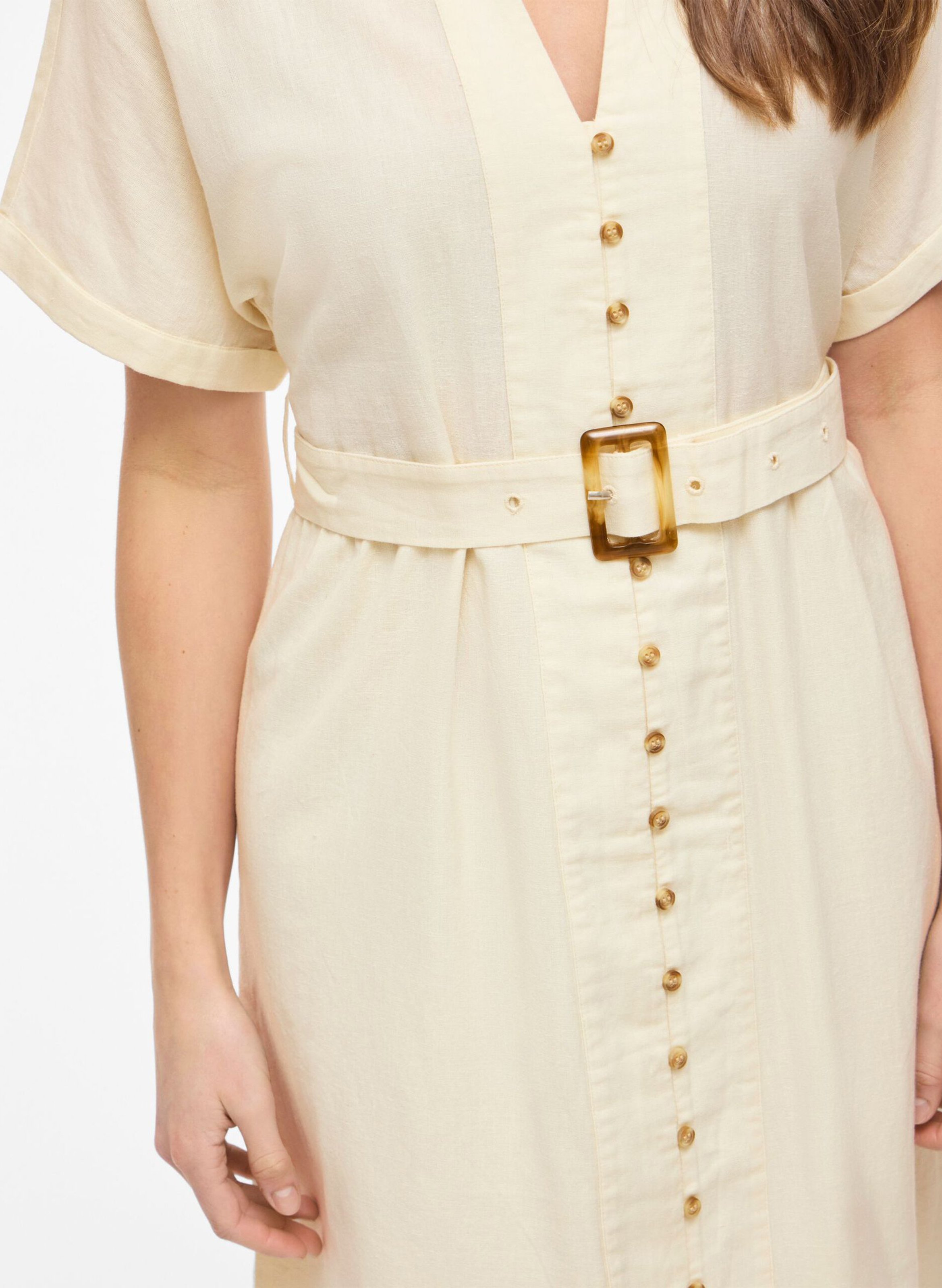 Vestido midi con cuello clásico en algodón y lino VILA Gris