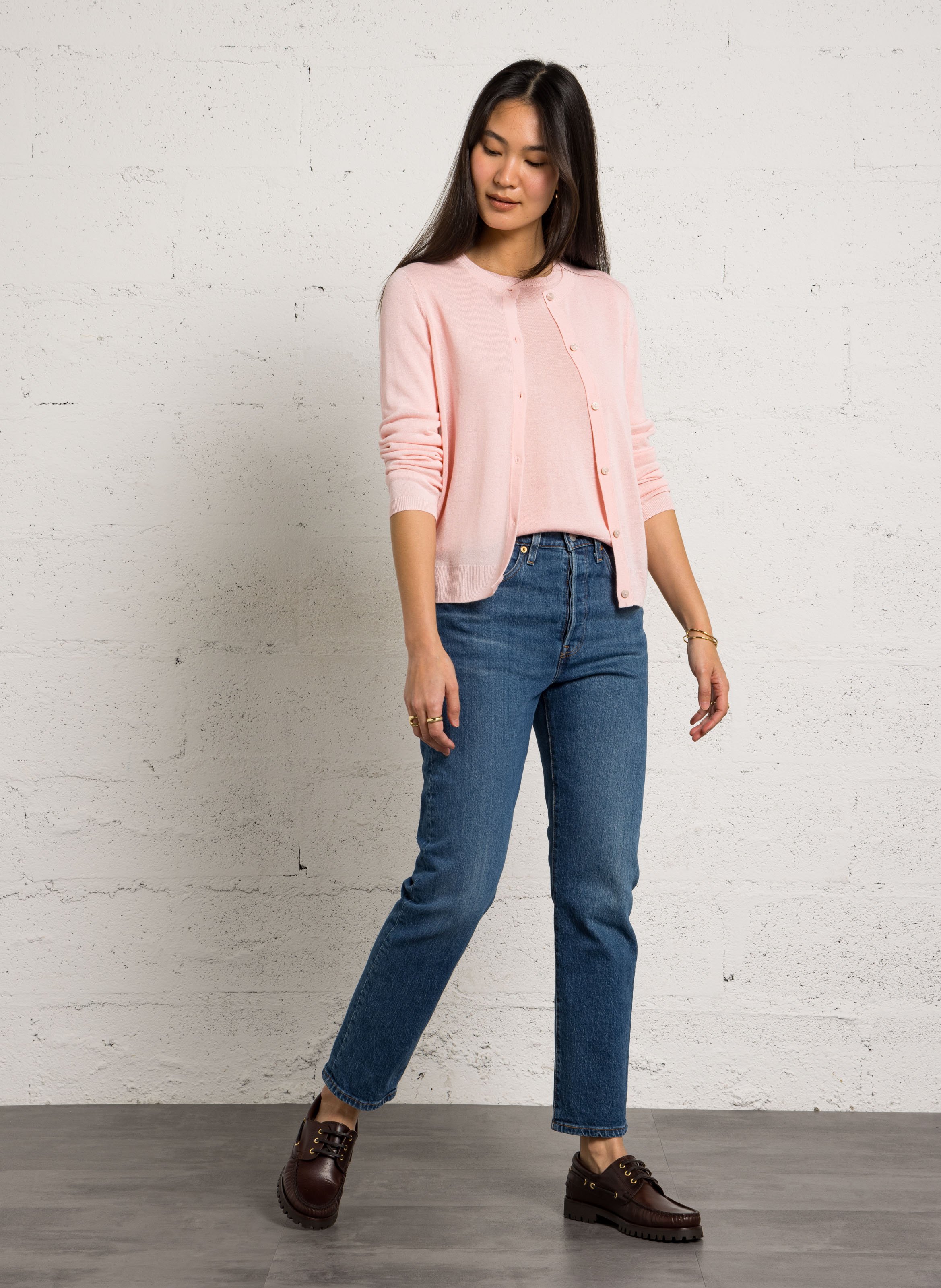 Recht, gebreid vest met ronde hals | materiaalblend MAISON 123 Roze