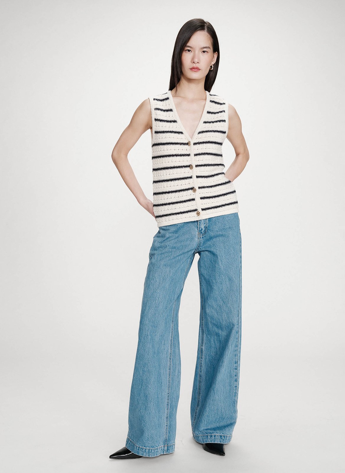 Top col v  GRACE ET MILA Blanc