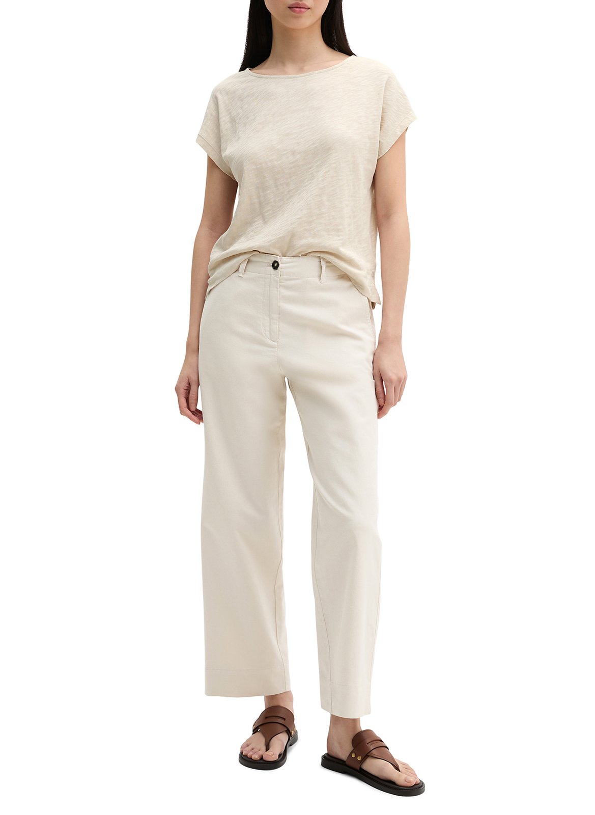 T-shirt met boothals in effen katoen. MARC O'POLO Beige