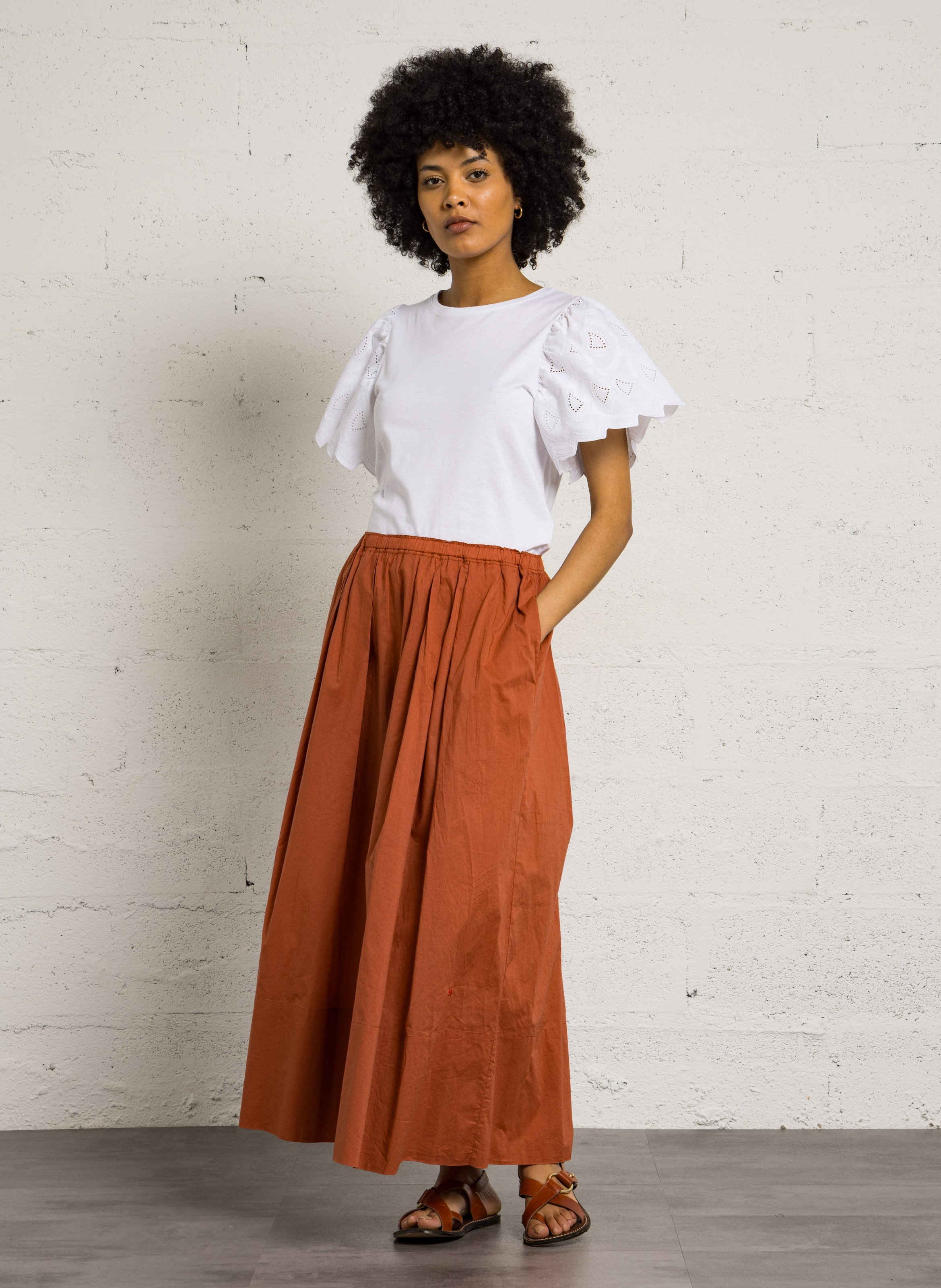 Jupe longue évasée taille haute MOISMONT Orange
