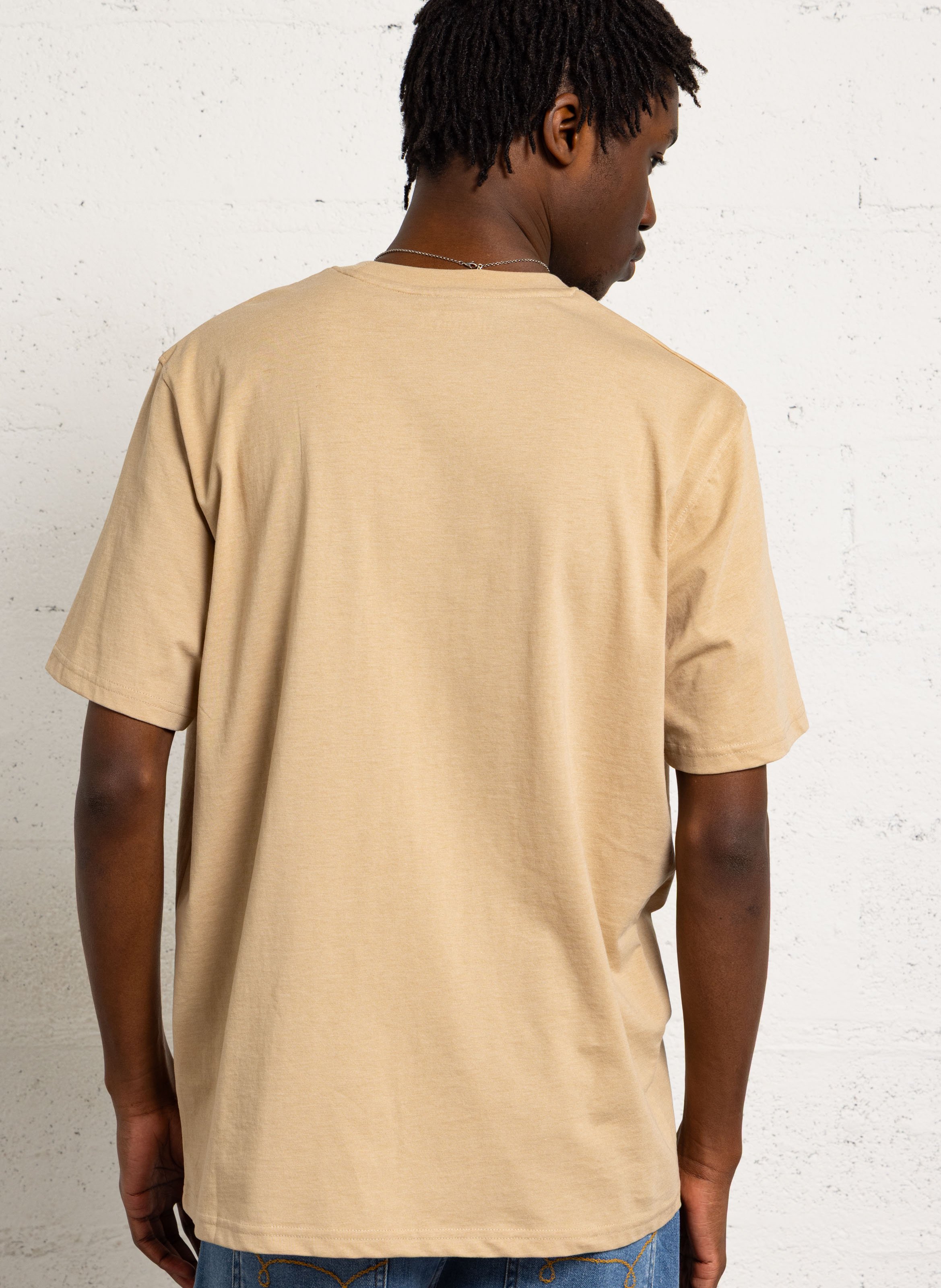 Straight round neck plain T-shirt with embroidered logo CHEVIGNON Beige