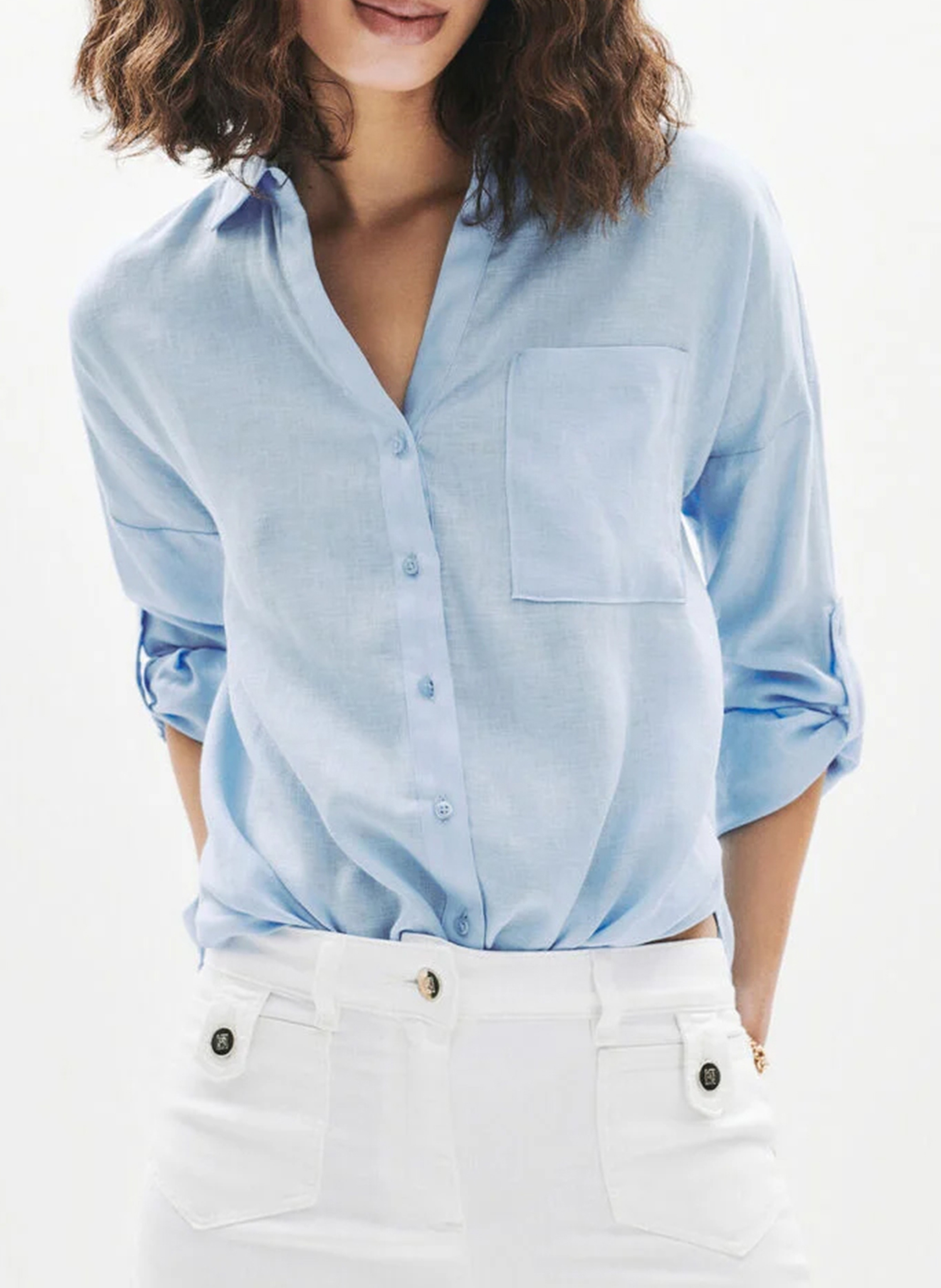 Checked linen shirt with classic collar CAROLL