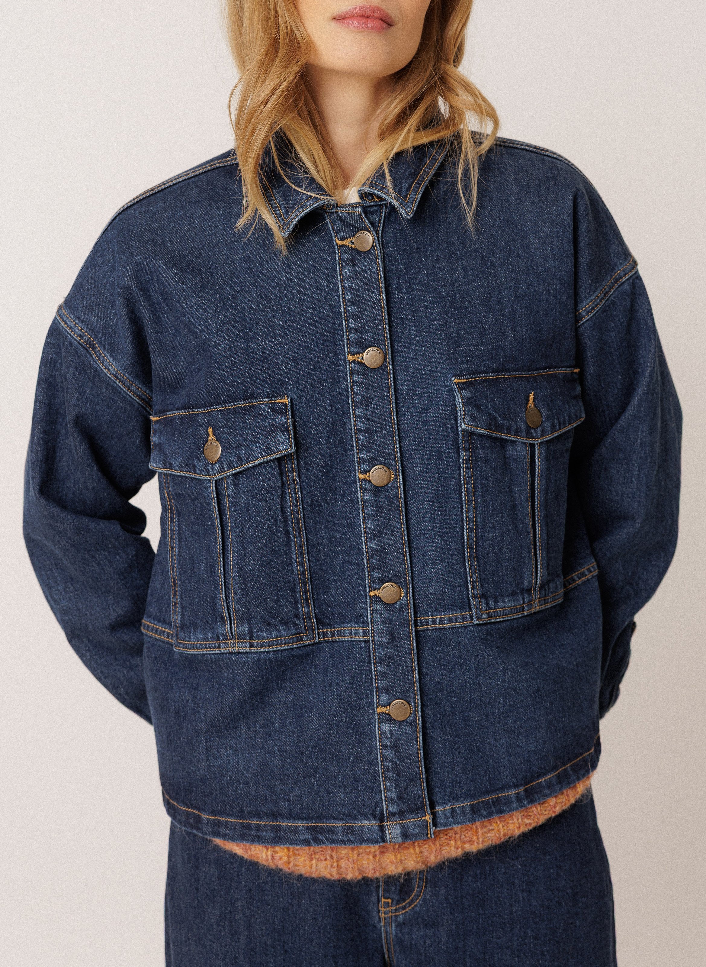 Veste denim oversize en coton bio mélangé INDI & COLD Bleu