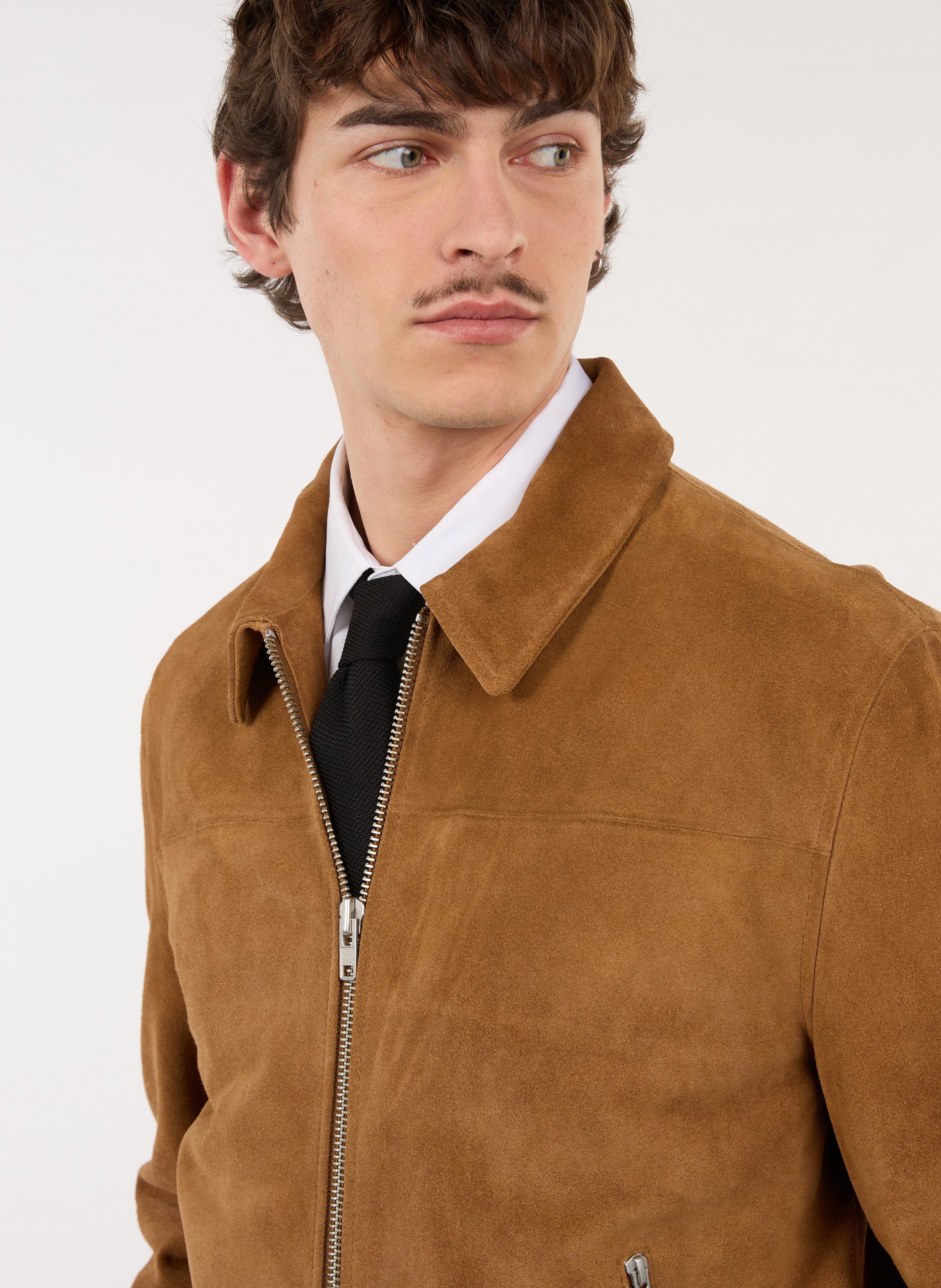 Lamsleren jack met klassieke kraag SAISON 1865 Bruin