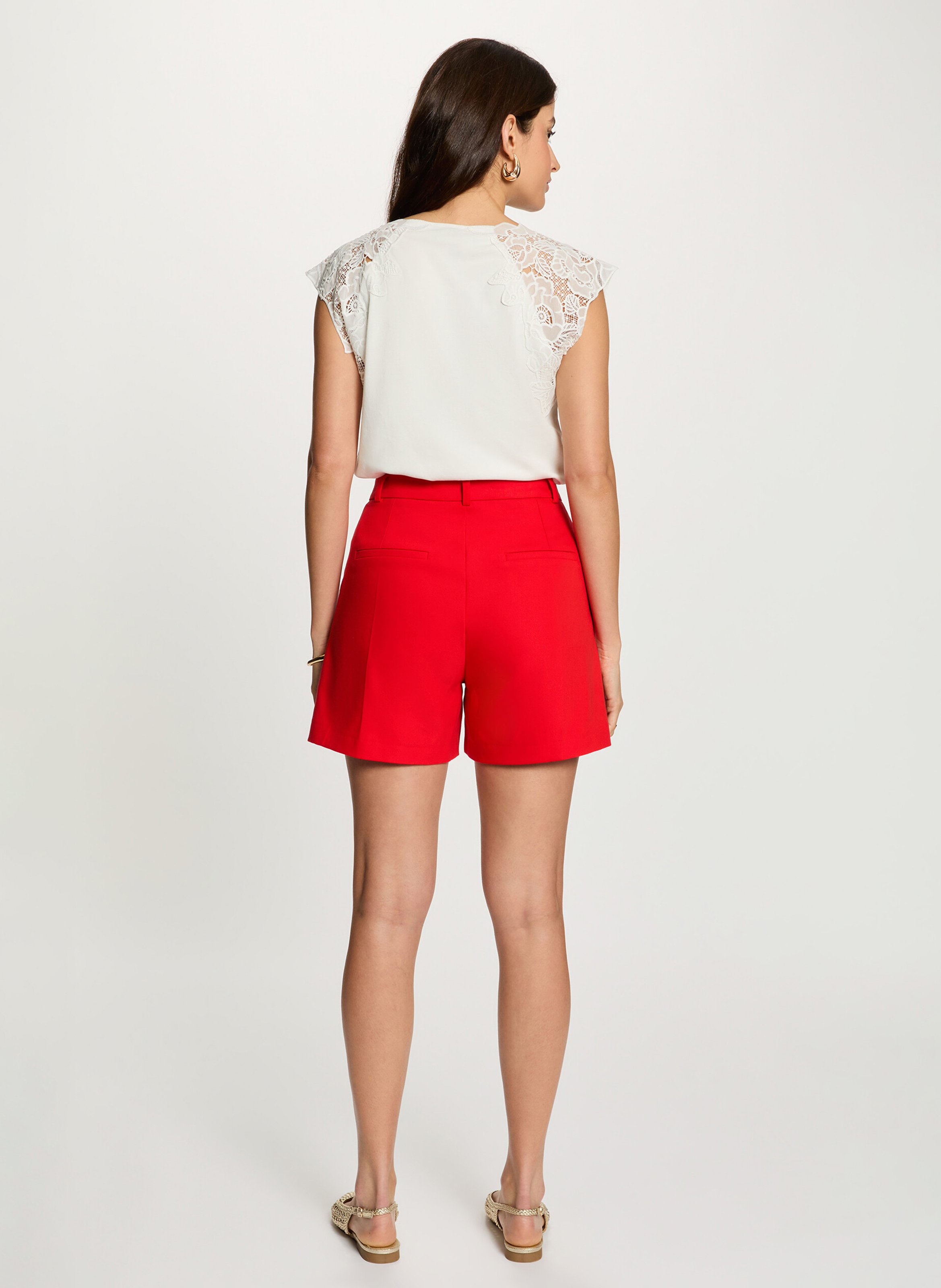 Tee-shirt droit à manches dentelle MORGAN Blanc
