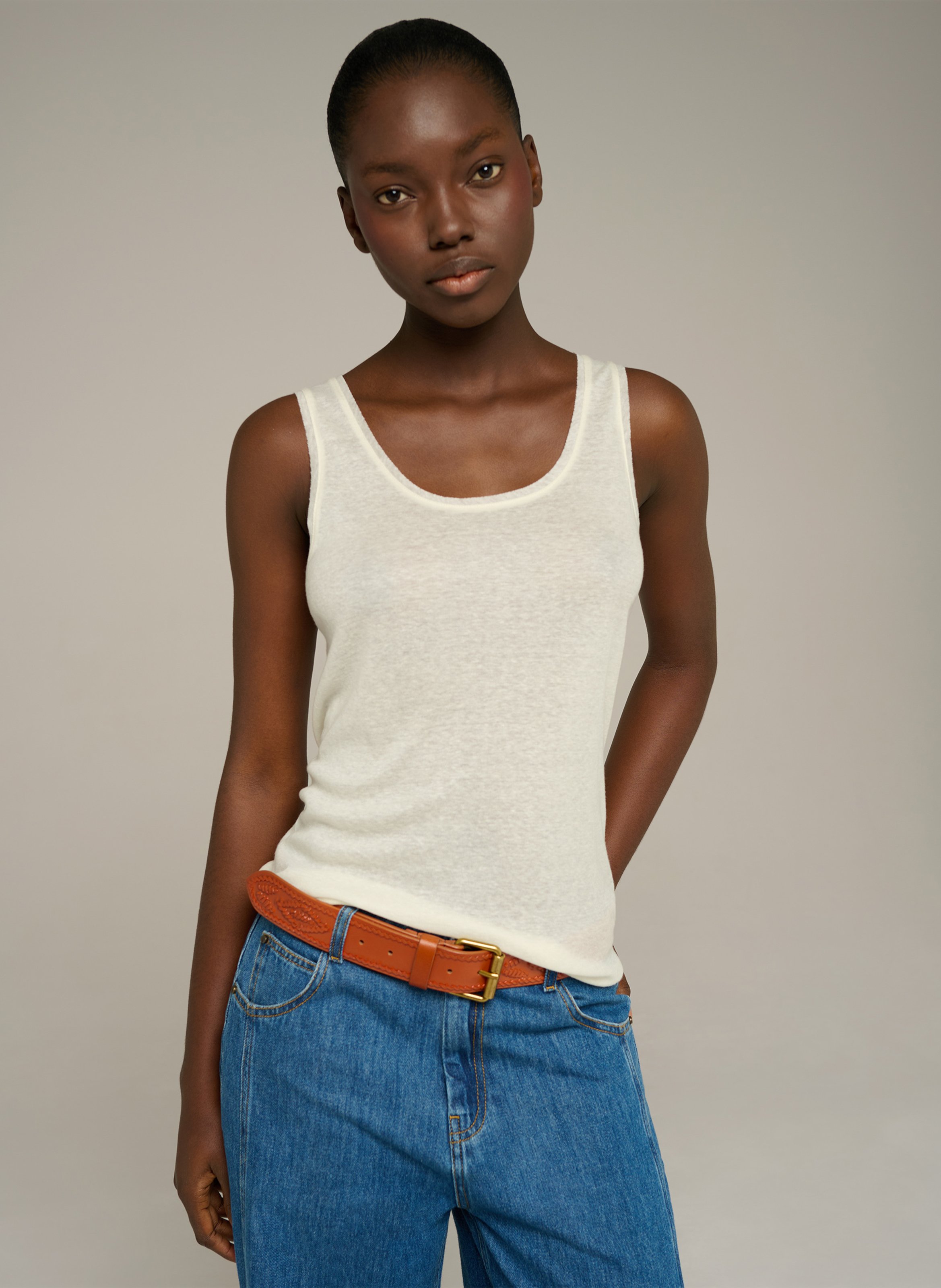Doorschijnende rechte tanktop COTELAC ACOTE Beige