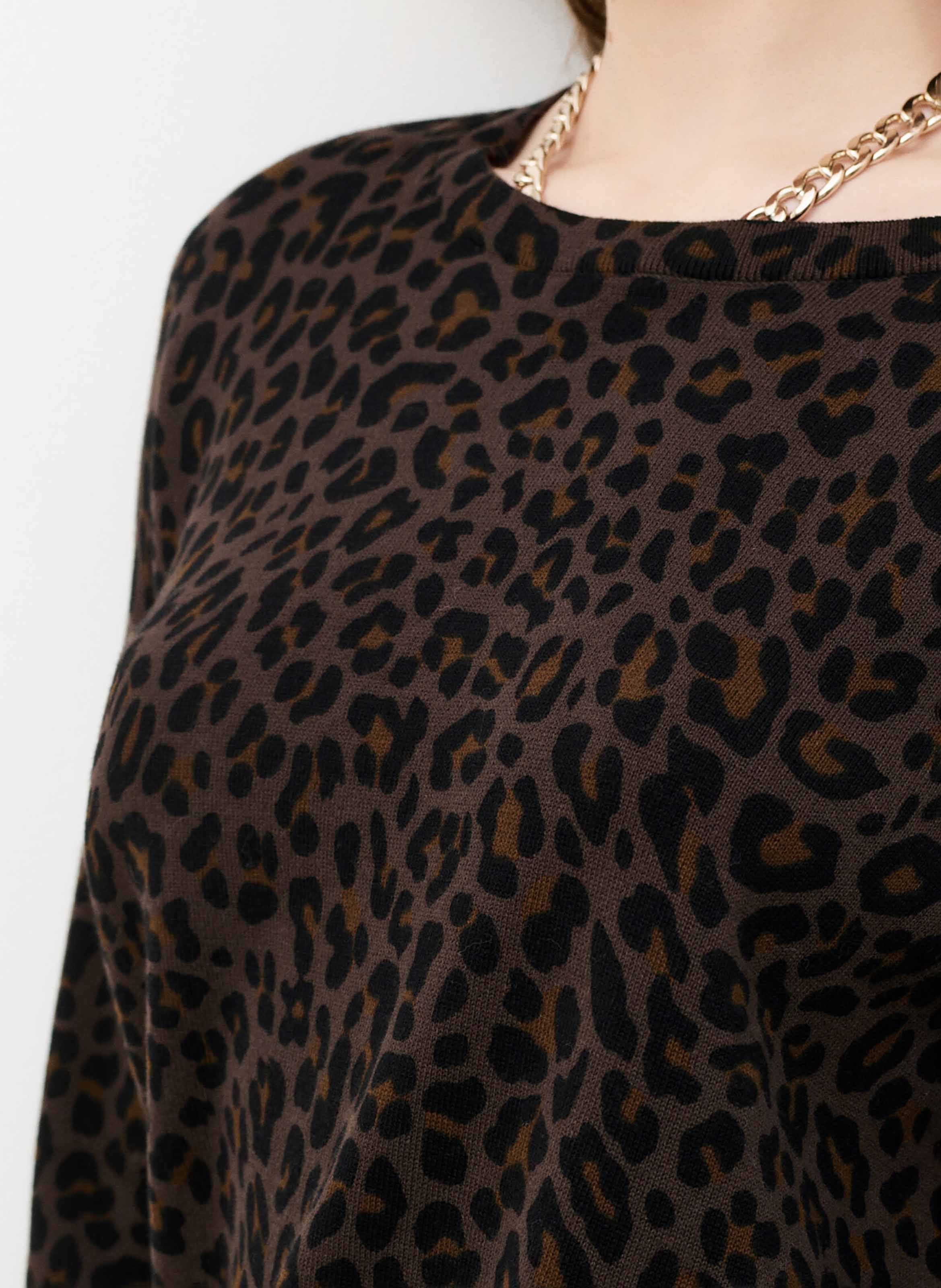 Rundhalsausschnitt-Pullover mit Leopardenmuster aus Baumwolle | Braun CAROLL Damen