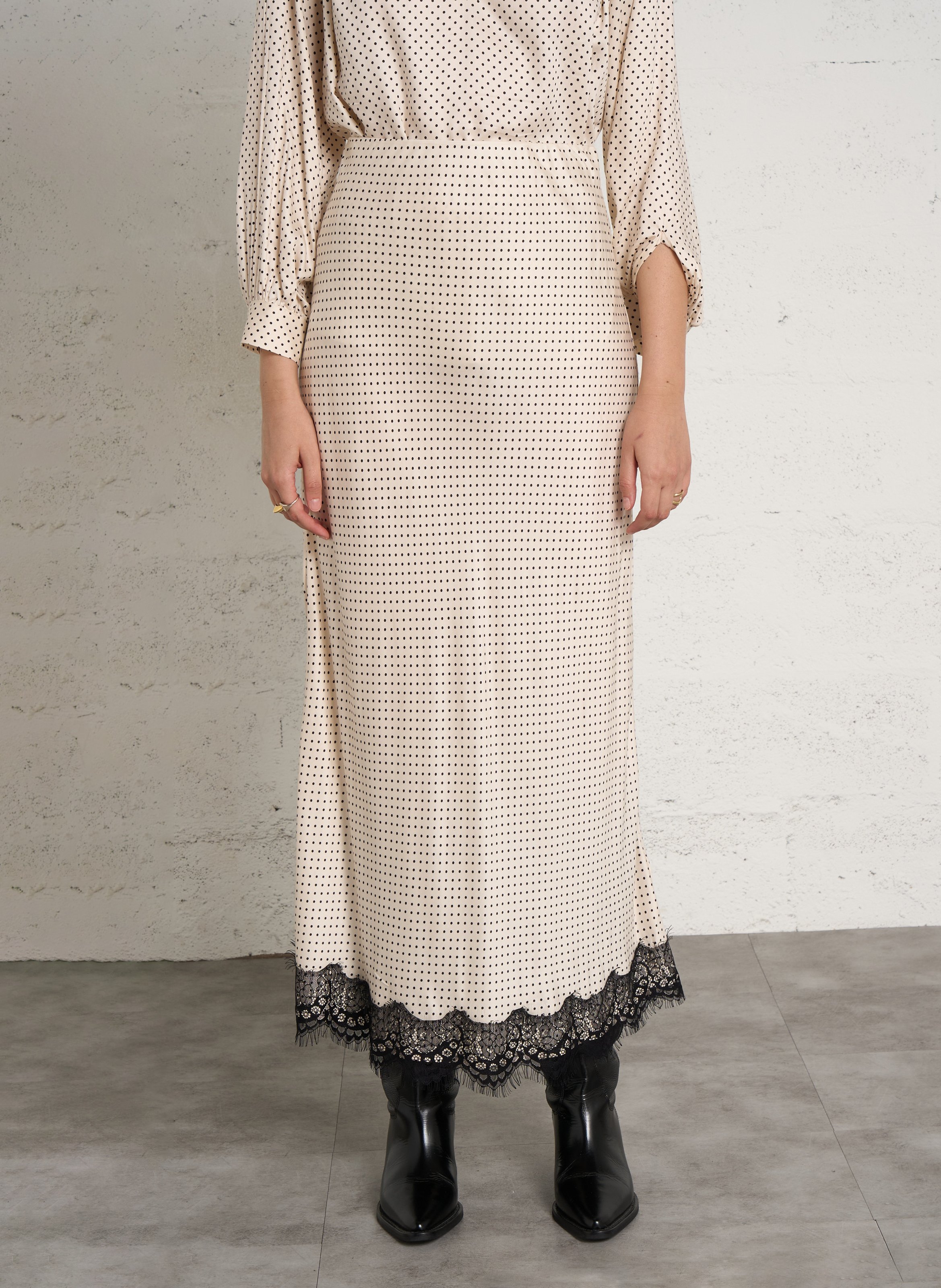 Flared midi skirt with polka dot pattern IKKS White