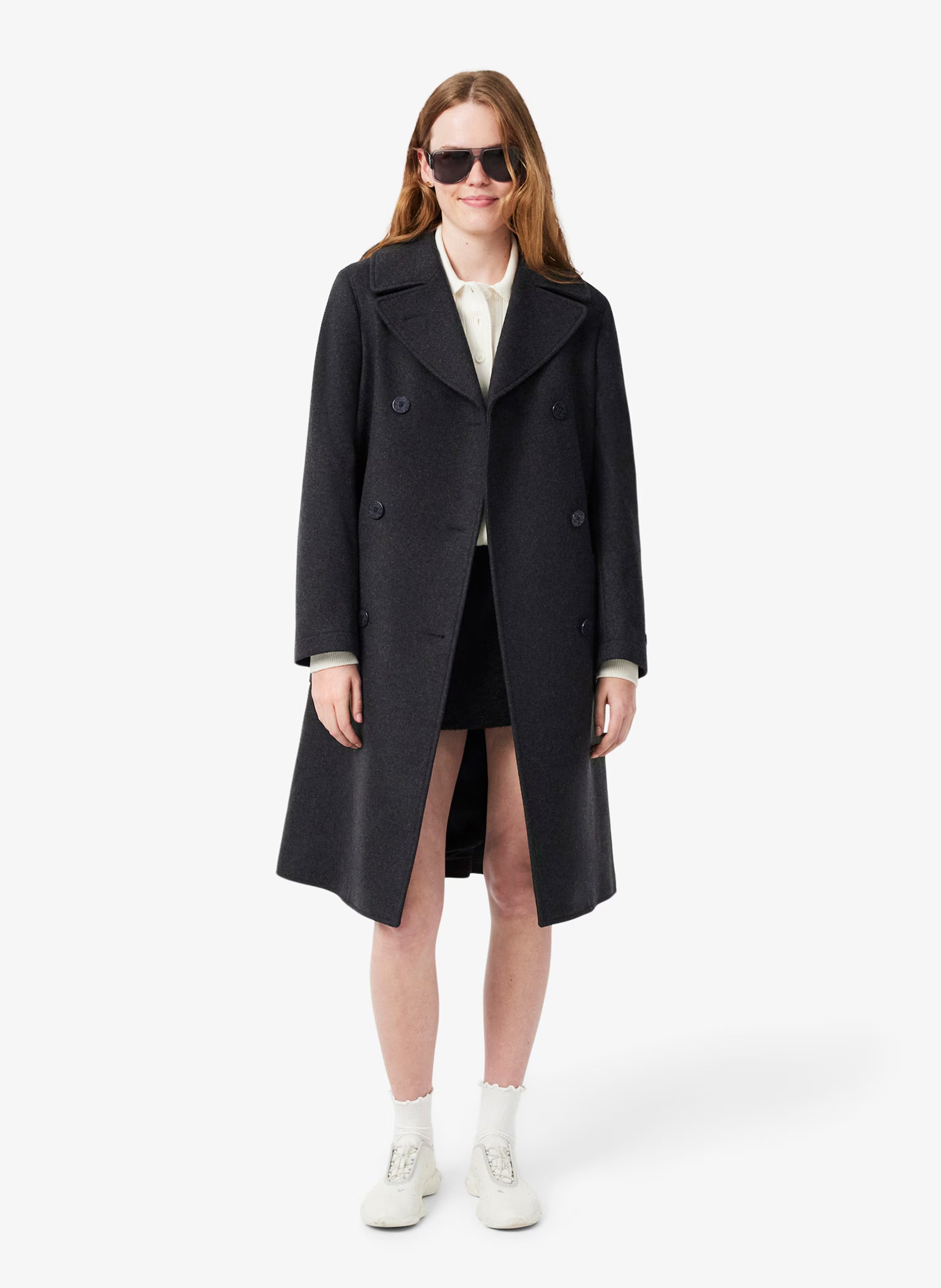 Manteau col tailleur en laine mélangée LACOSTE Brown