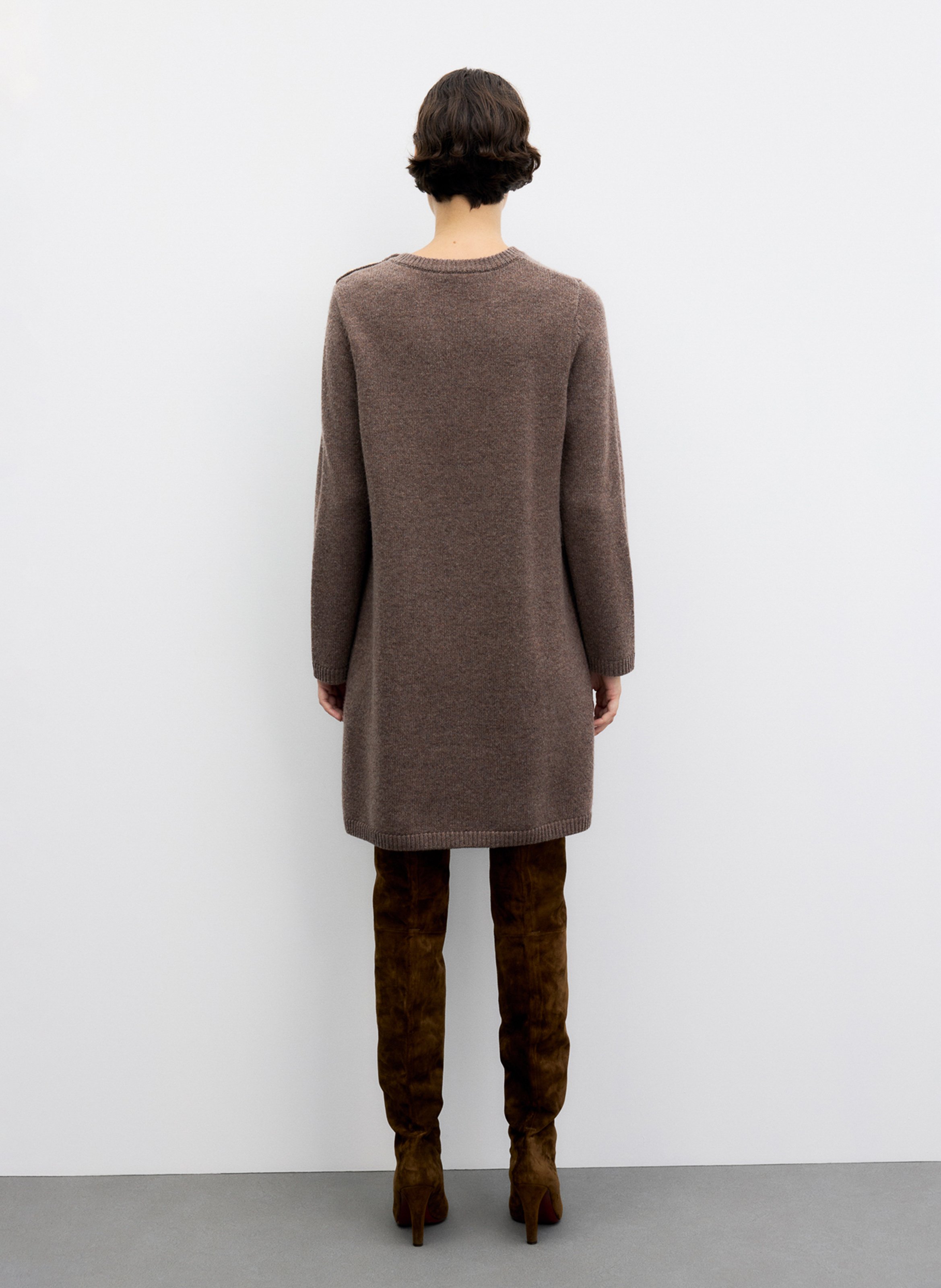 Straight wool dress with round neck GERARD DAREL Brown