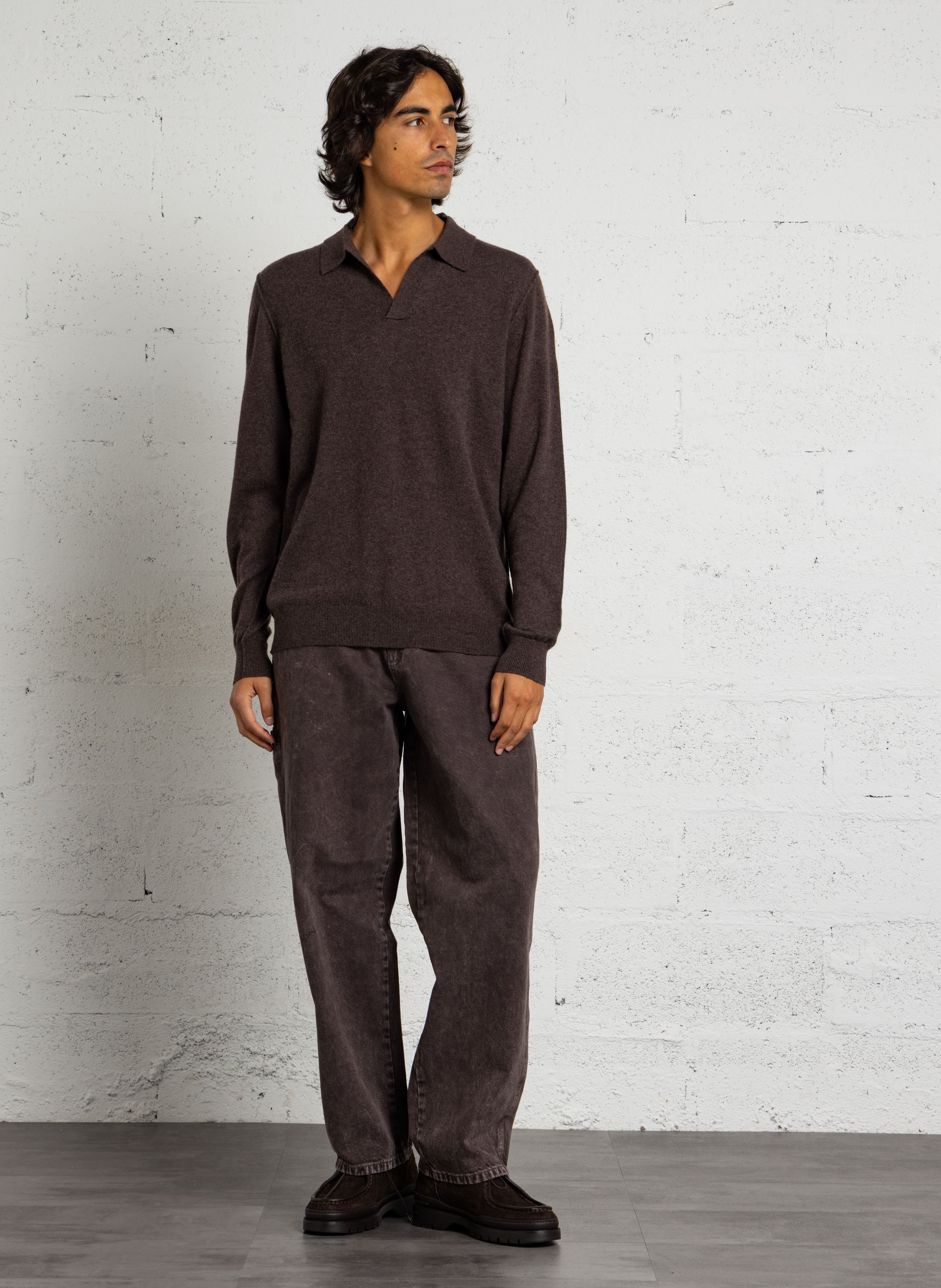 Pullover mit offenem Polokragen aus einfarbigem Kaschmir MAJESTIC FILATURES Braun