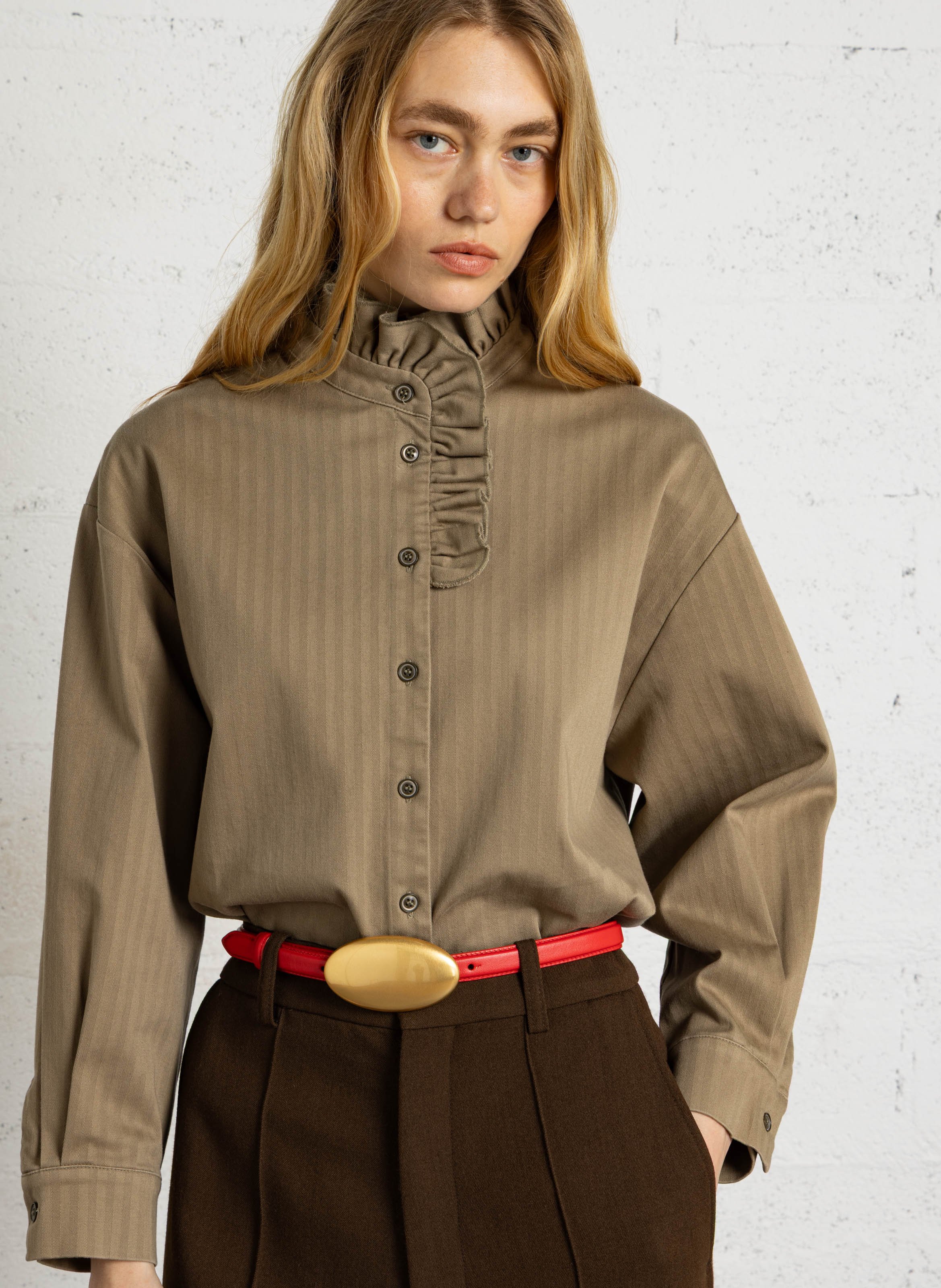 Langärmliges Oberteil mit Rüschen SUZIE WINKLE Khaki