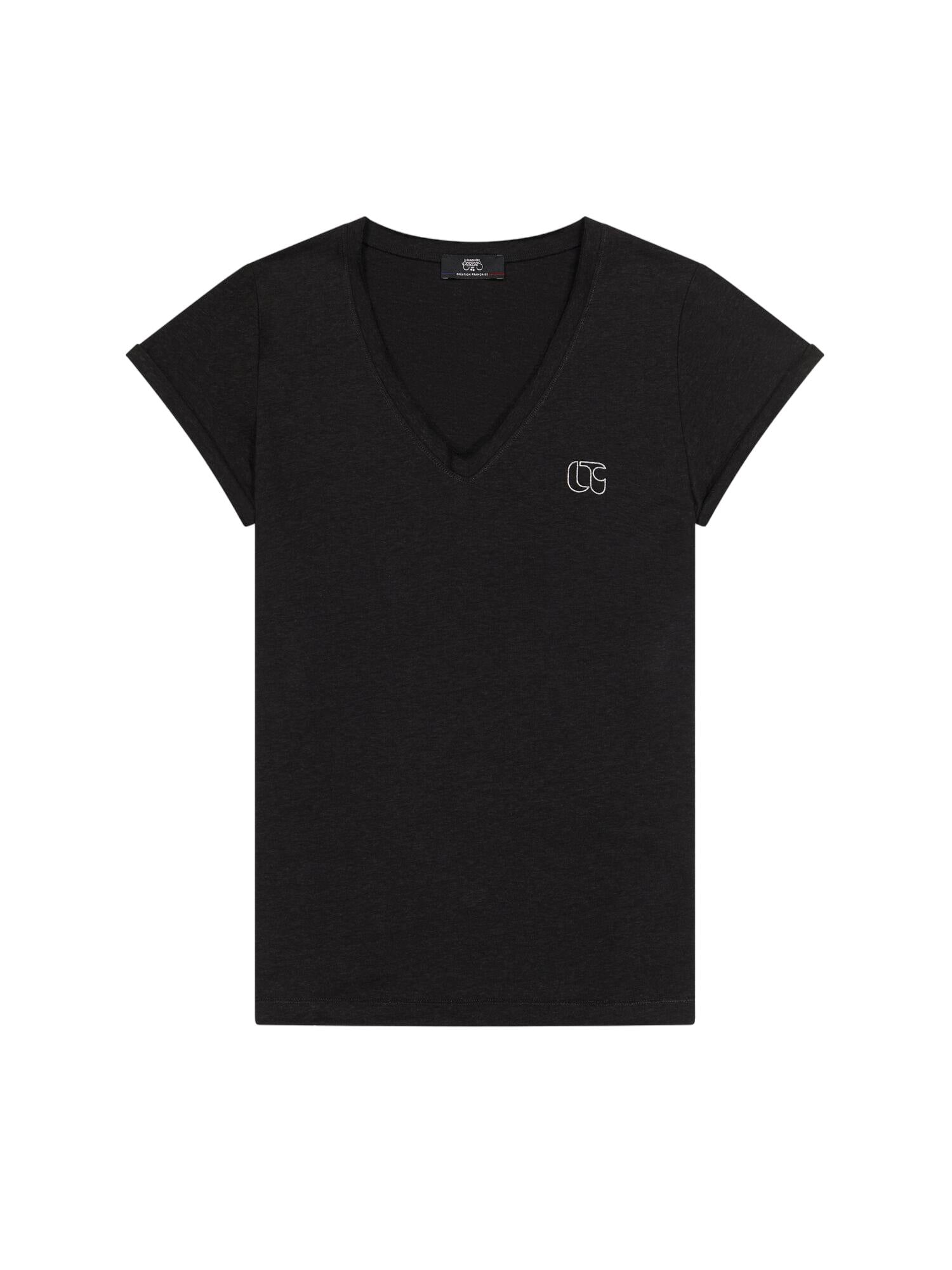 Plain printed V-neck T-shirt LE TEMPS DES CERISES Black