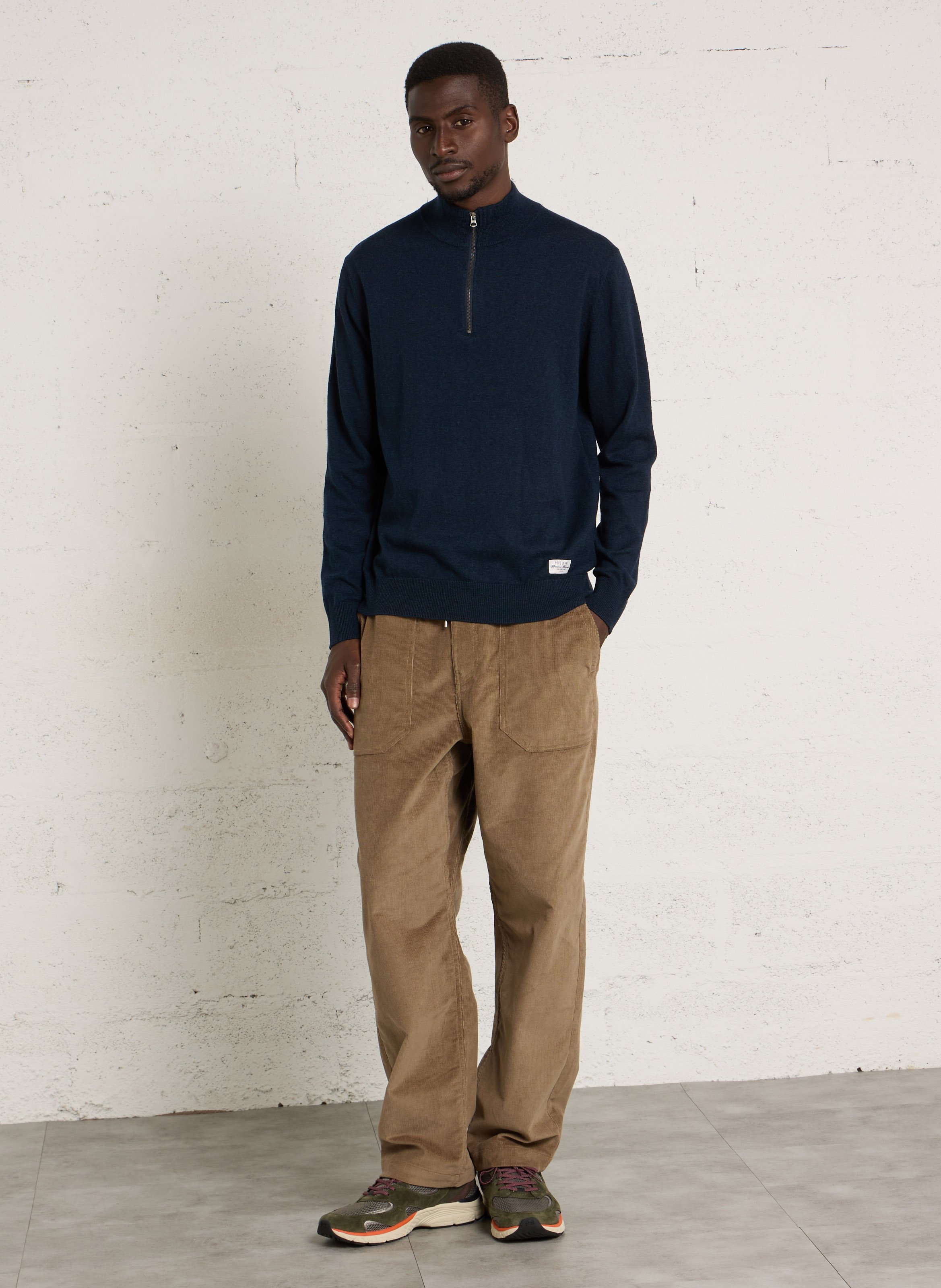 Pull droit col camionneur en coton, laine et cachemire PEPE JEANS Bleu