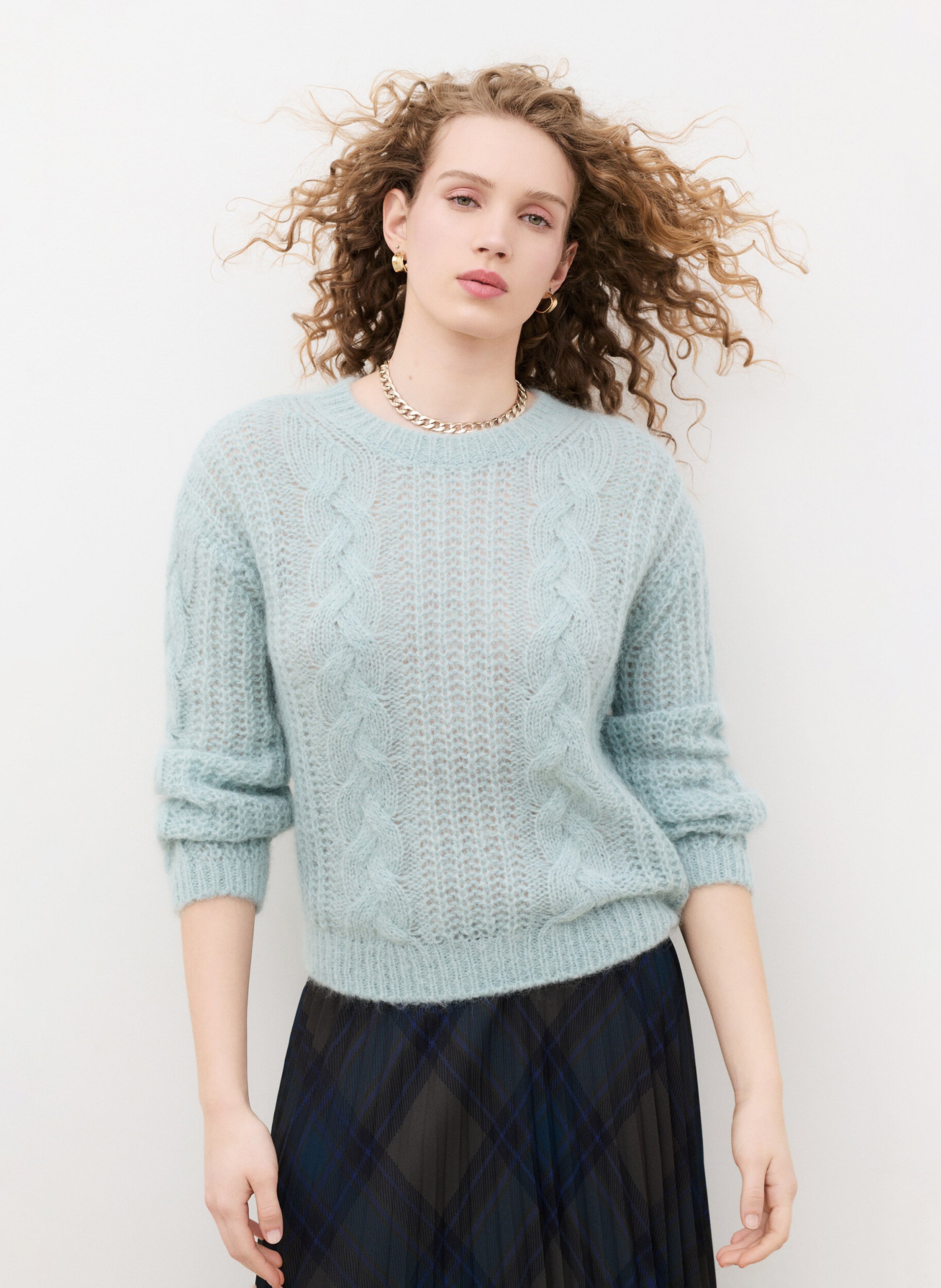 Trui met ronde hals - wolblend met alpaca CAROLL Blauw