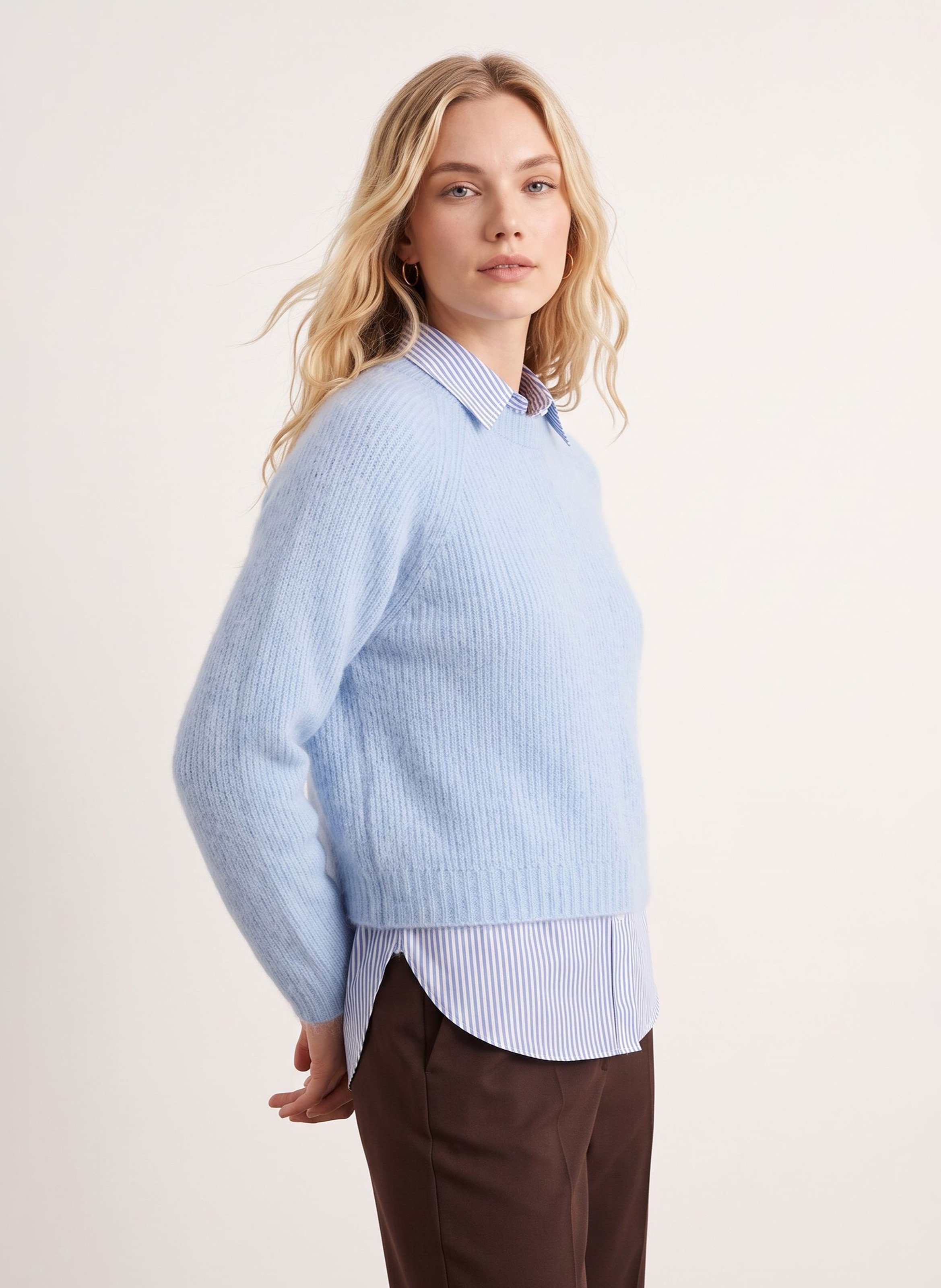 Pull droit col rond en laine mélangée KOOKAI Bleu