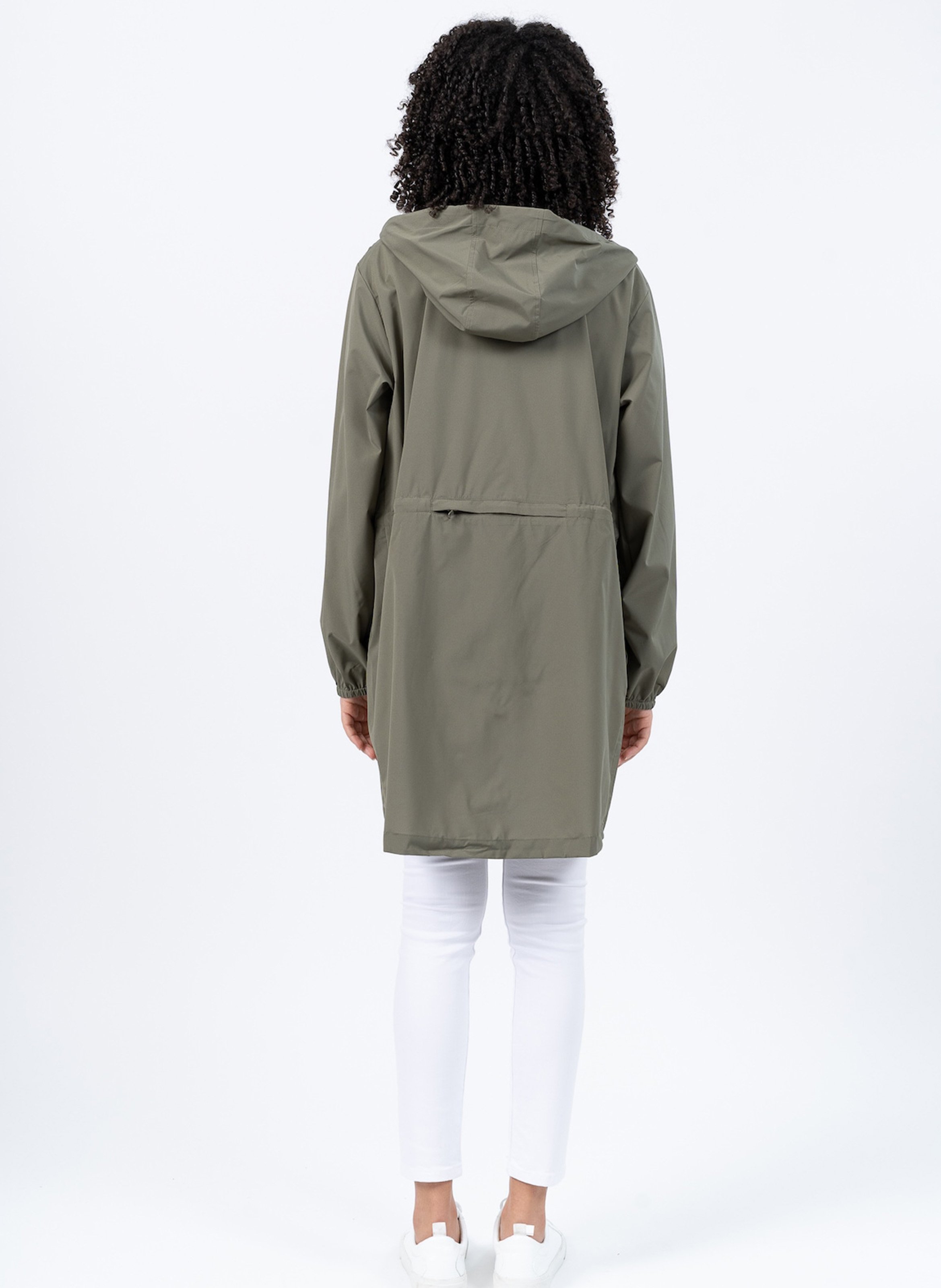 Long convertible hooded raincoat Khaki