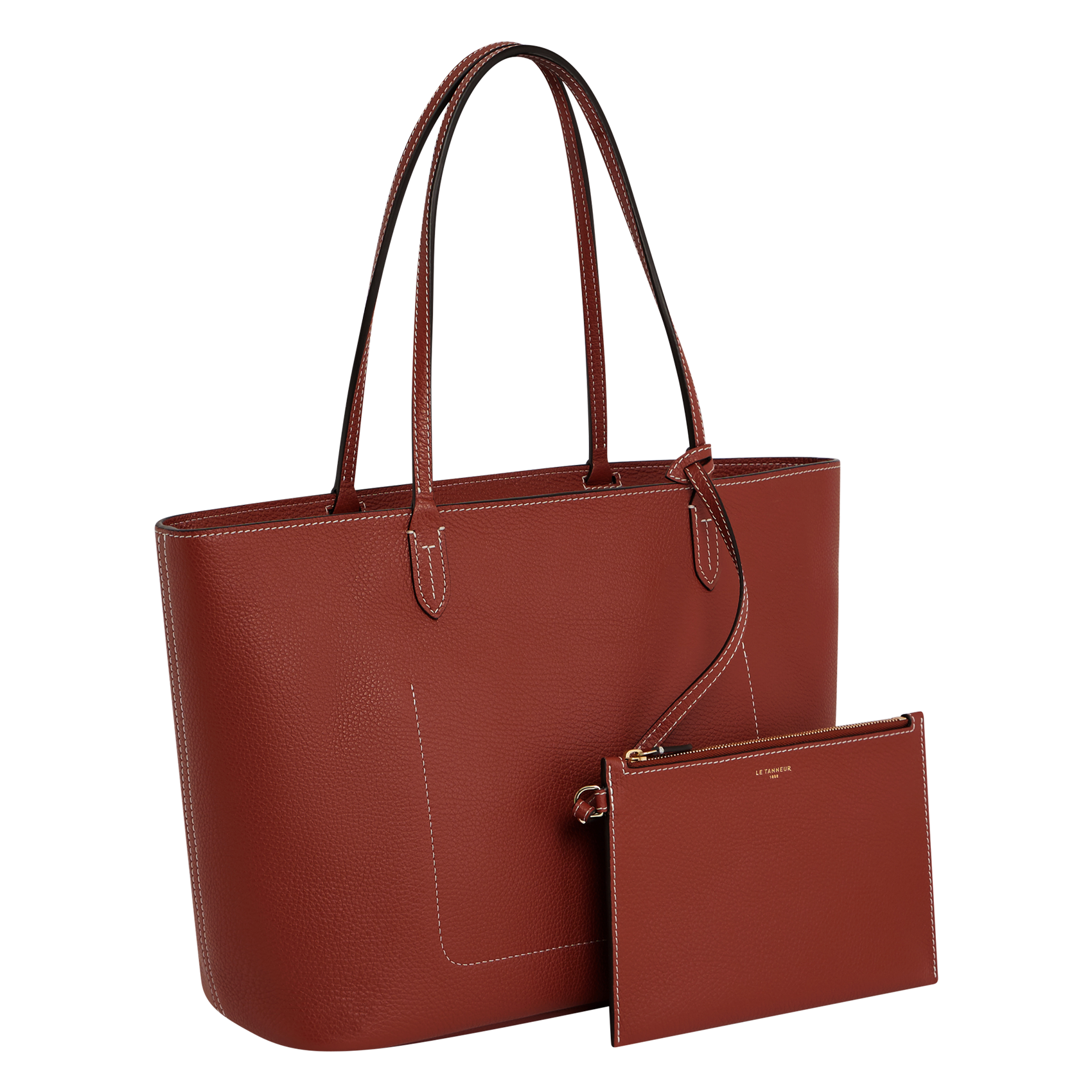 Grained leather shoulder bag LE TANNEUR Brown