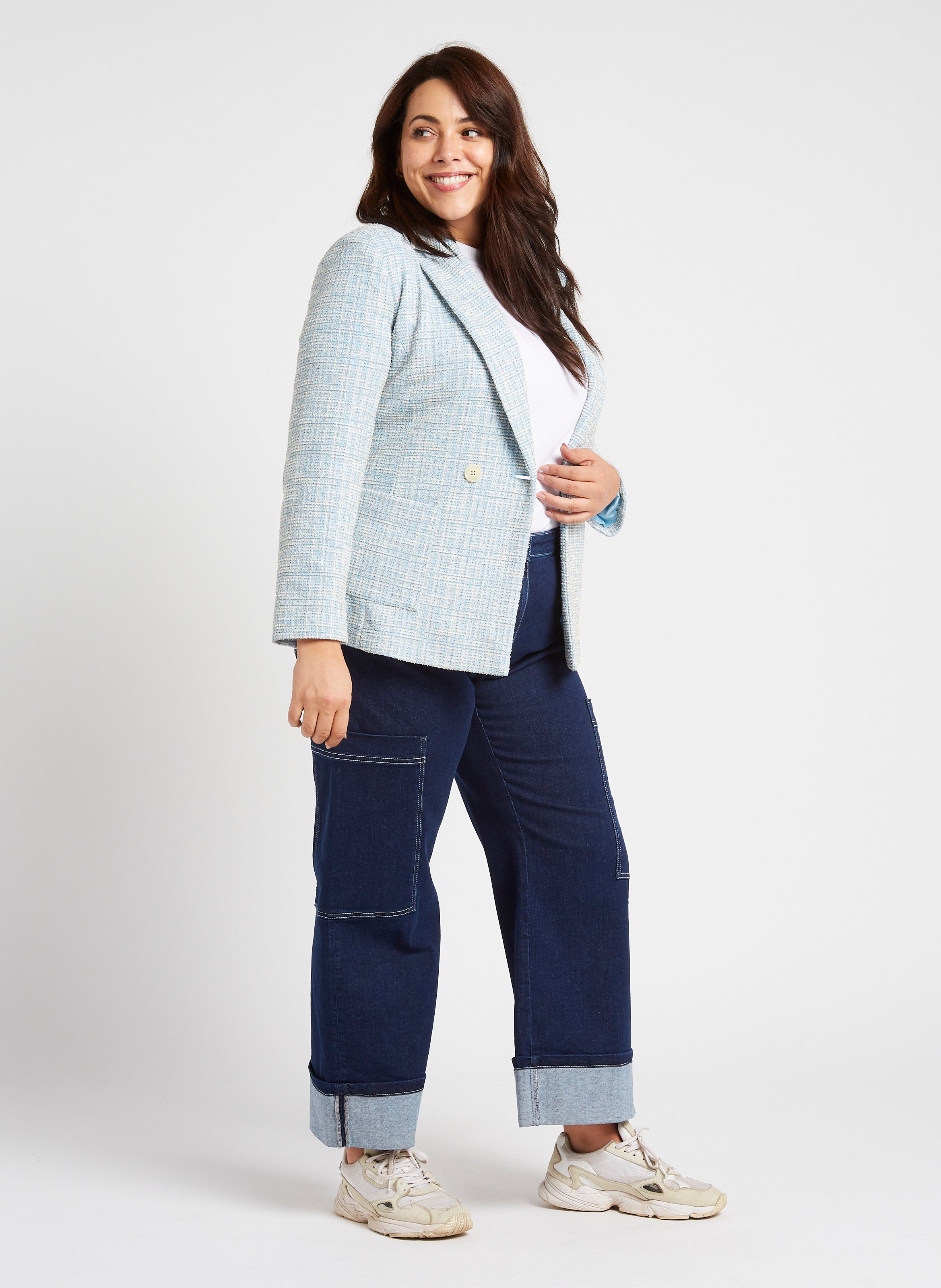 Gerade geschnittener Tweed-Blazer PERSONA by Marina Rinaldi Blau