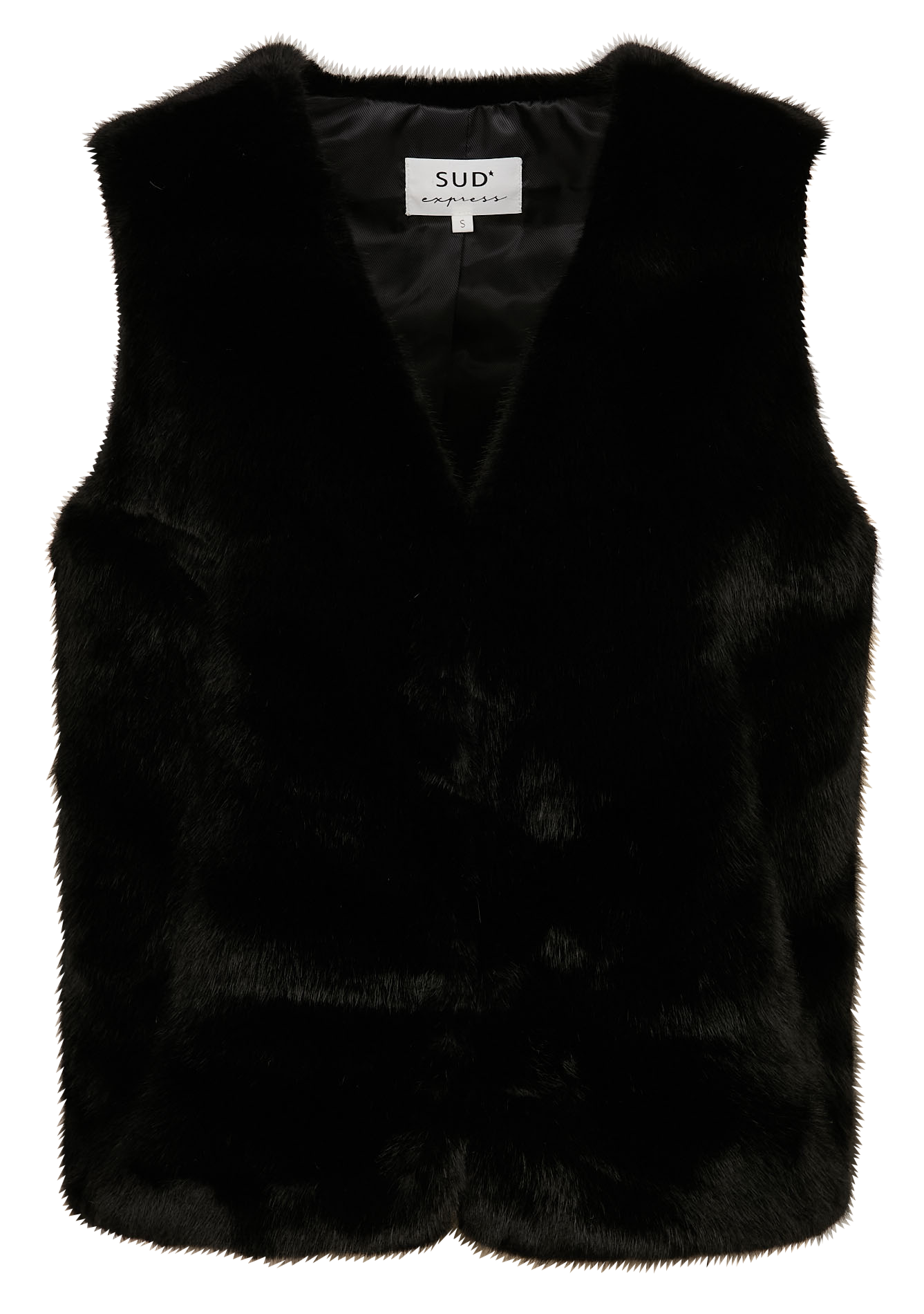 Veste col V effet fourrure  SUD EXPRESS Noir