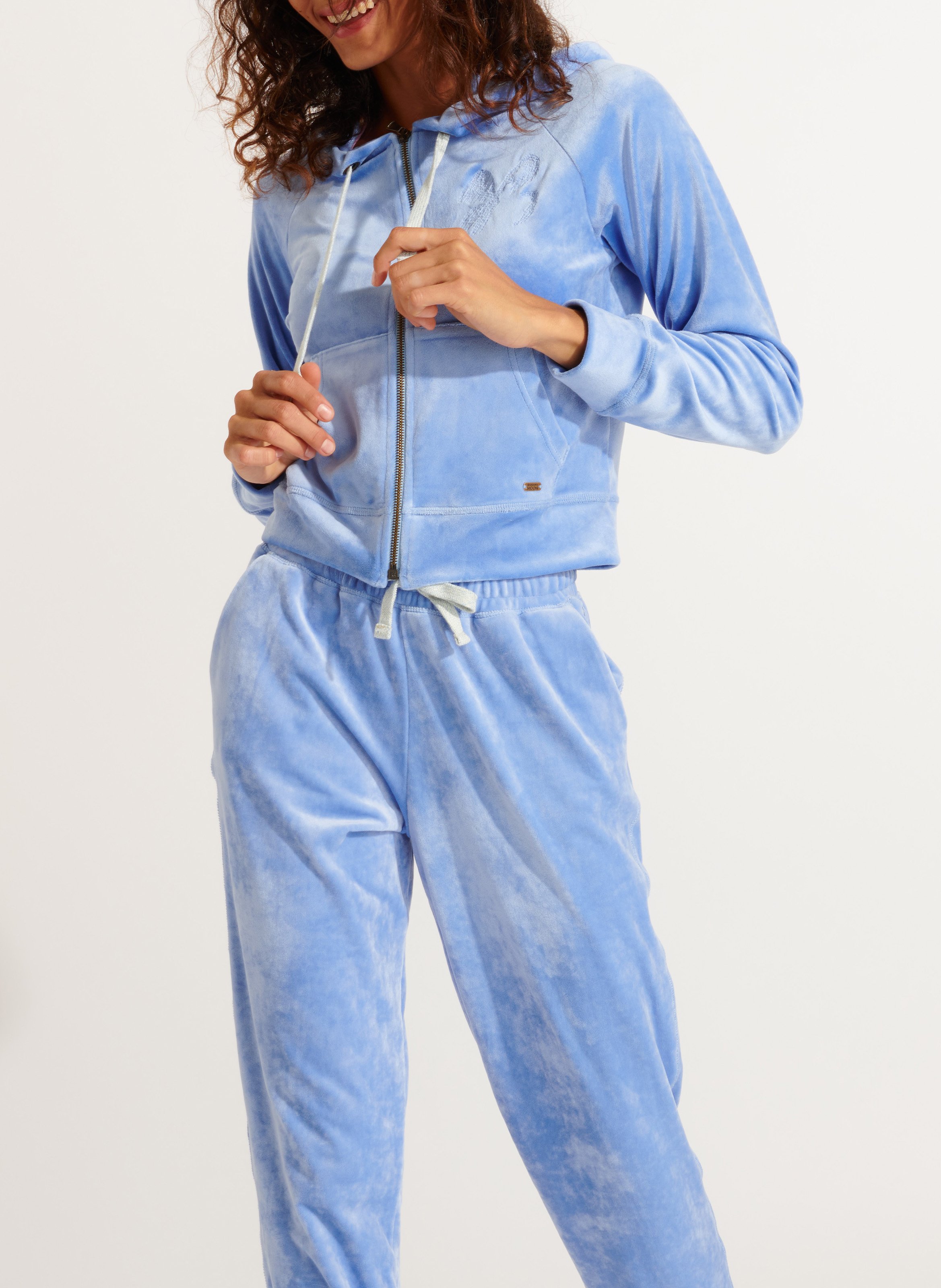 Straight velvet cardigan with hood BANANA MOON Blue