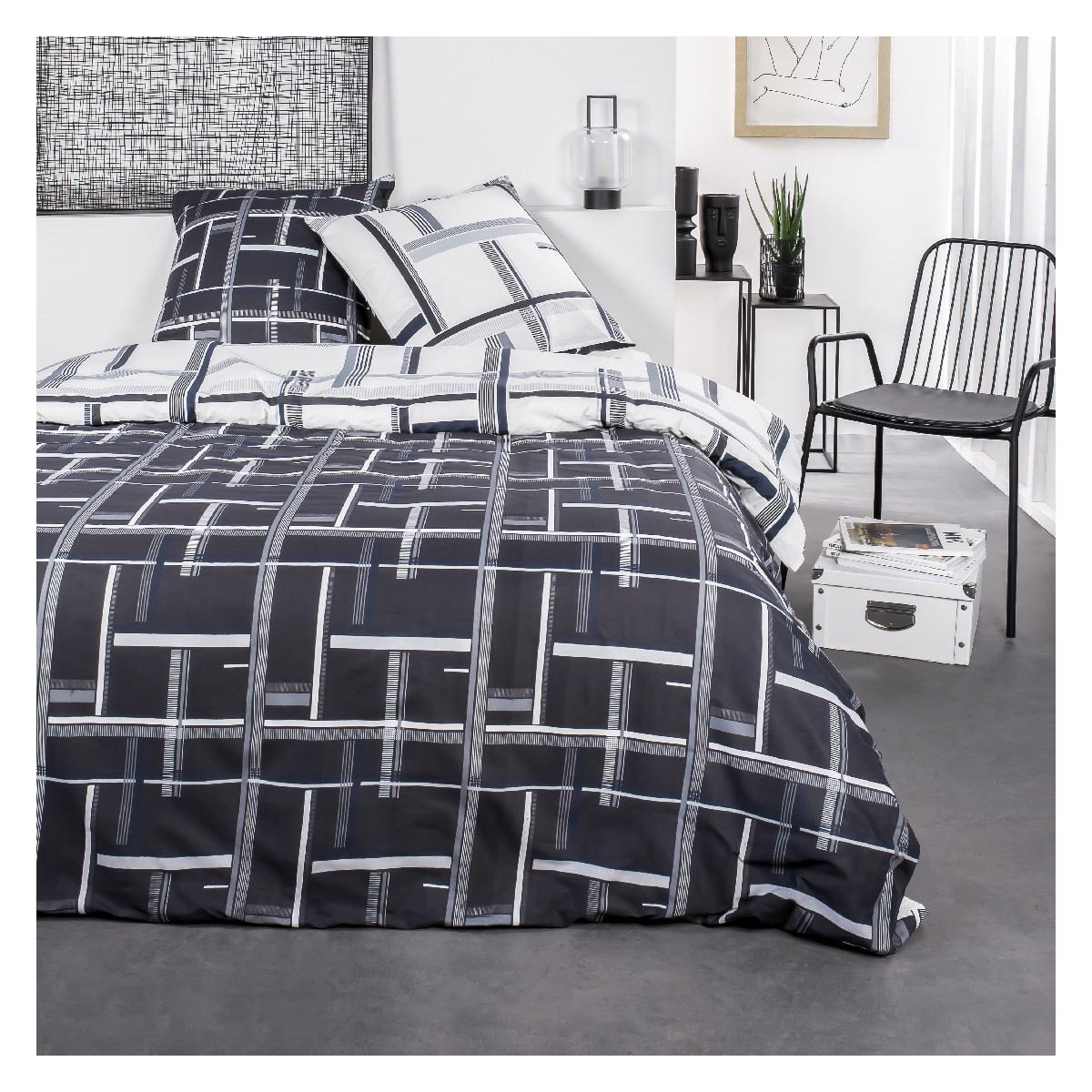 Printed cotton bedding set TODAY LINGE DE MAISON Black