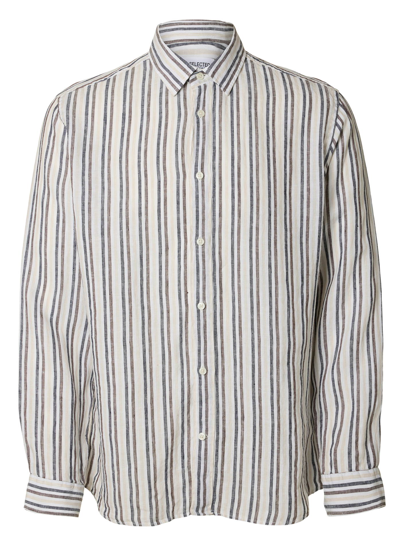 Straight striped linen shirt SELECTED White
