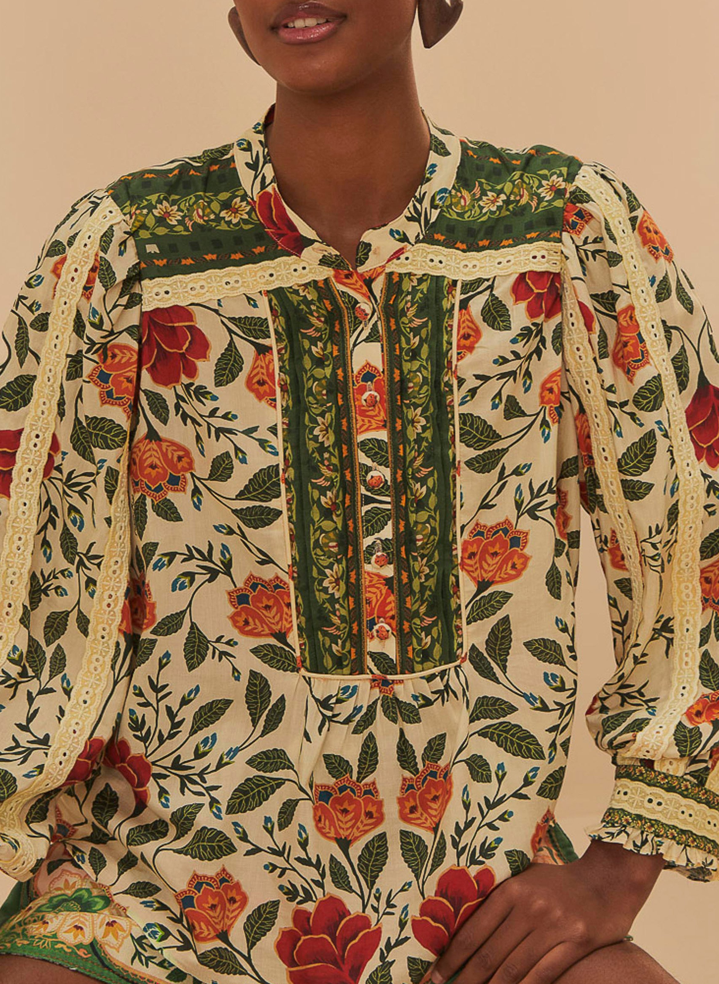 Top met geborduurde print FARM RIO Groen