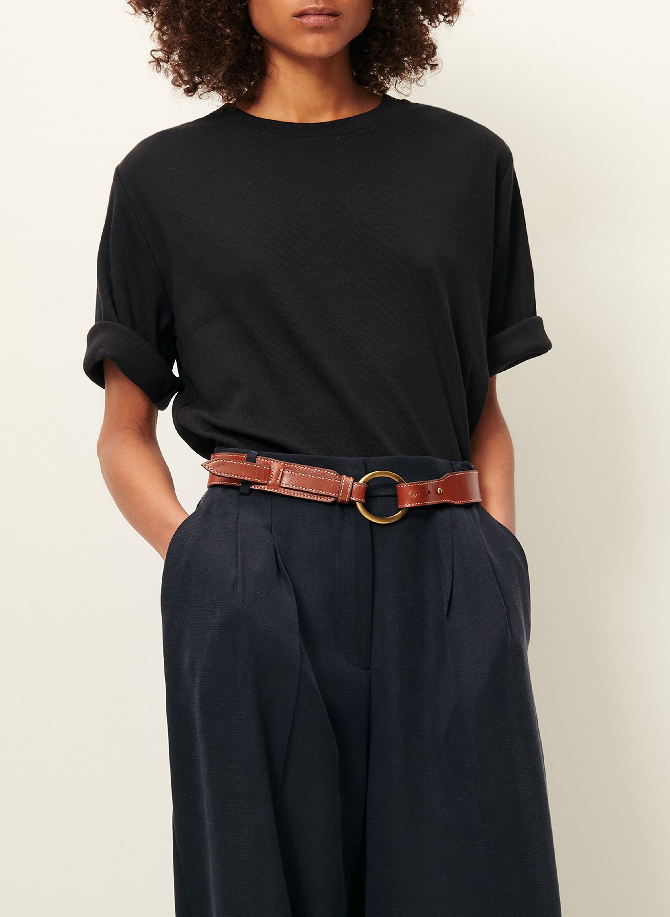 Tee-shirt col rond en jersey côtelé SESSUN Noir