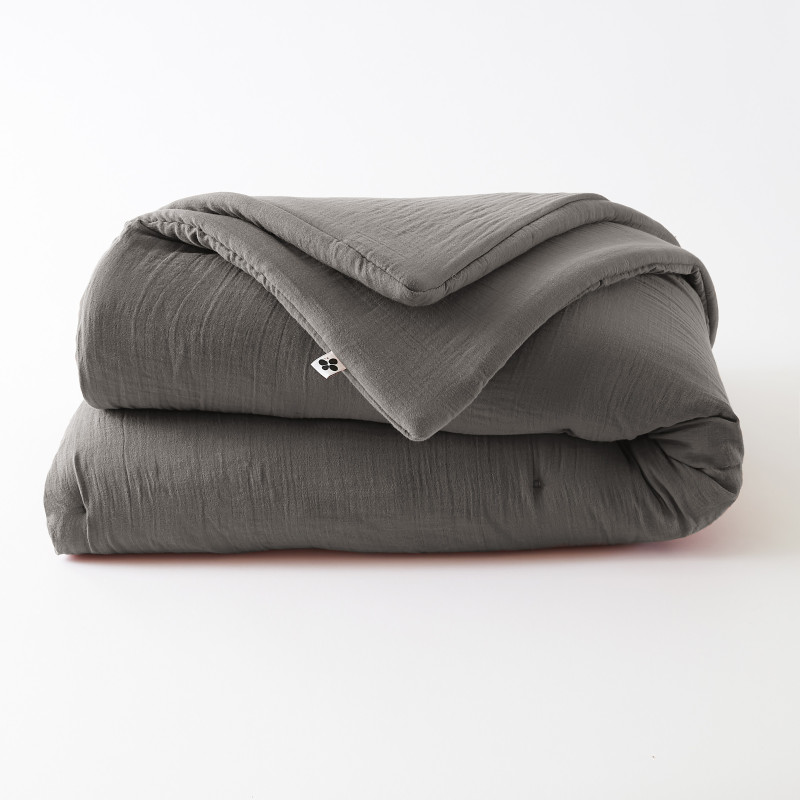 Edredon ou bout de lit en gaze de coton  Granit