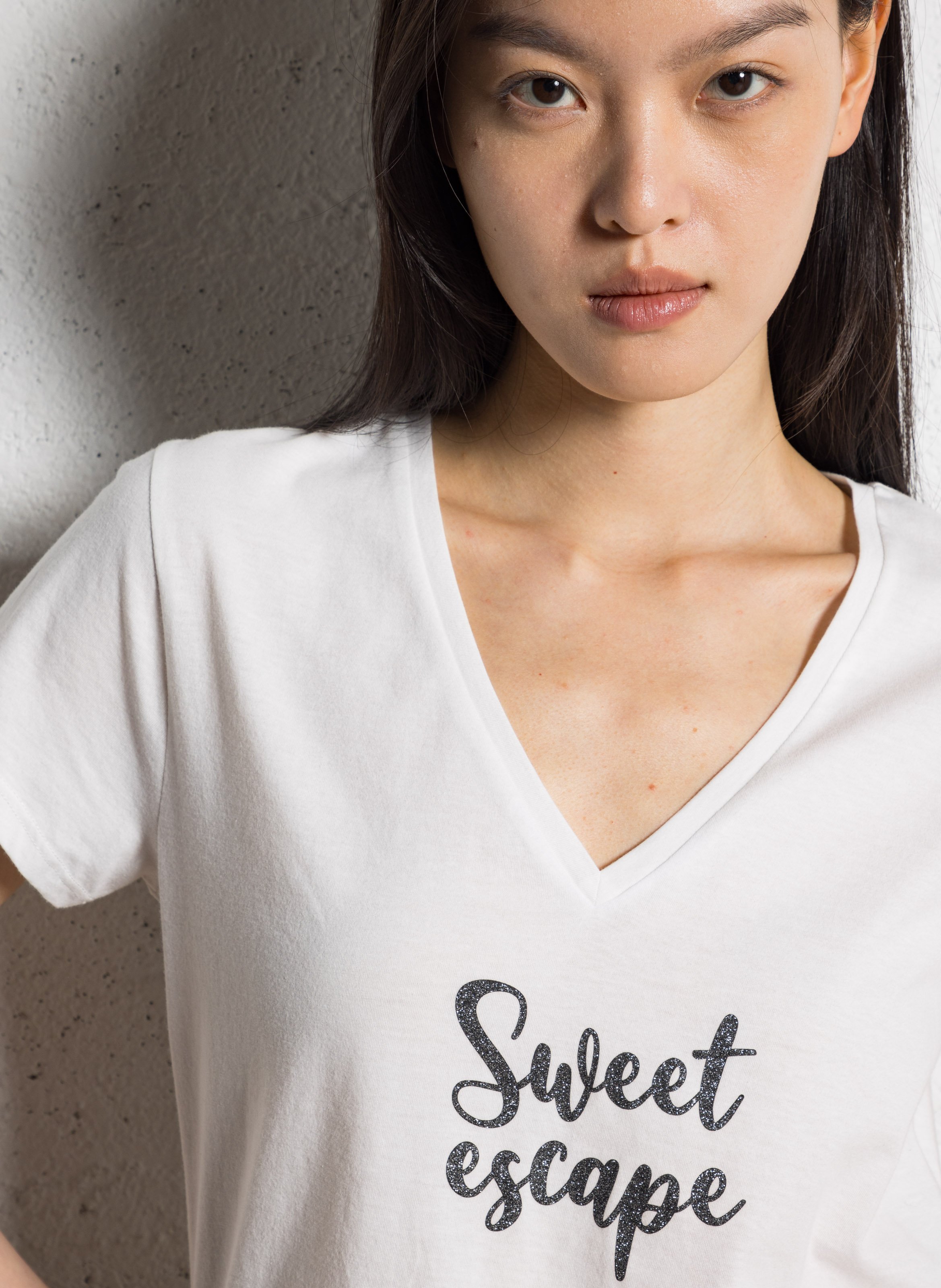 Tee-shirt droit en coton sérigraphié I CODE Blanc