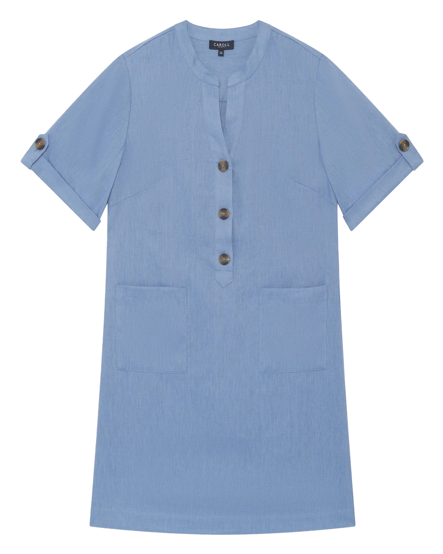 Kurzes Leinenkleid mit Henley-Ausschnitt CAROLL Blau