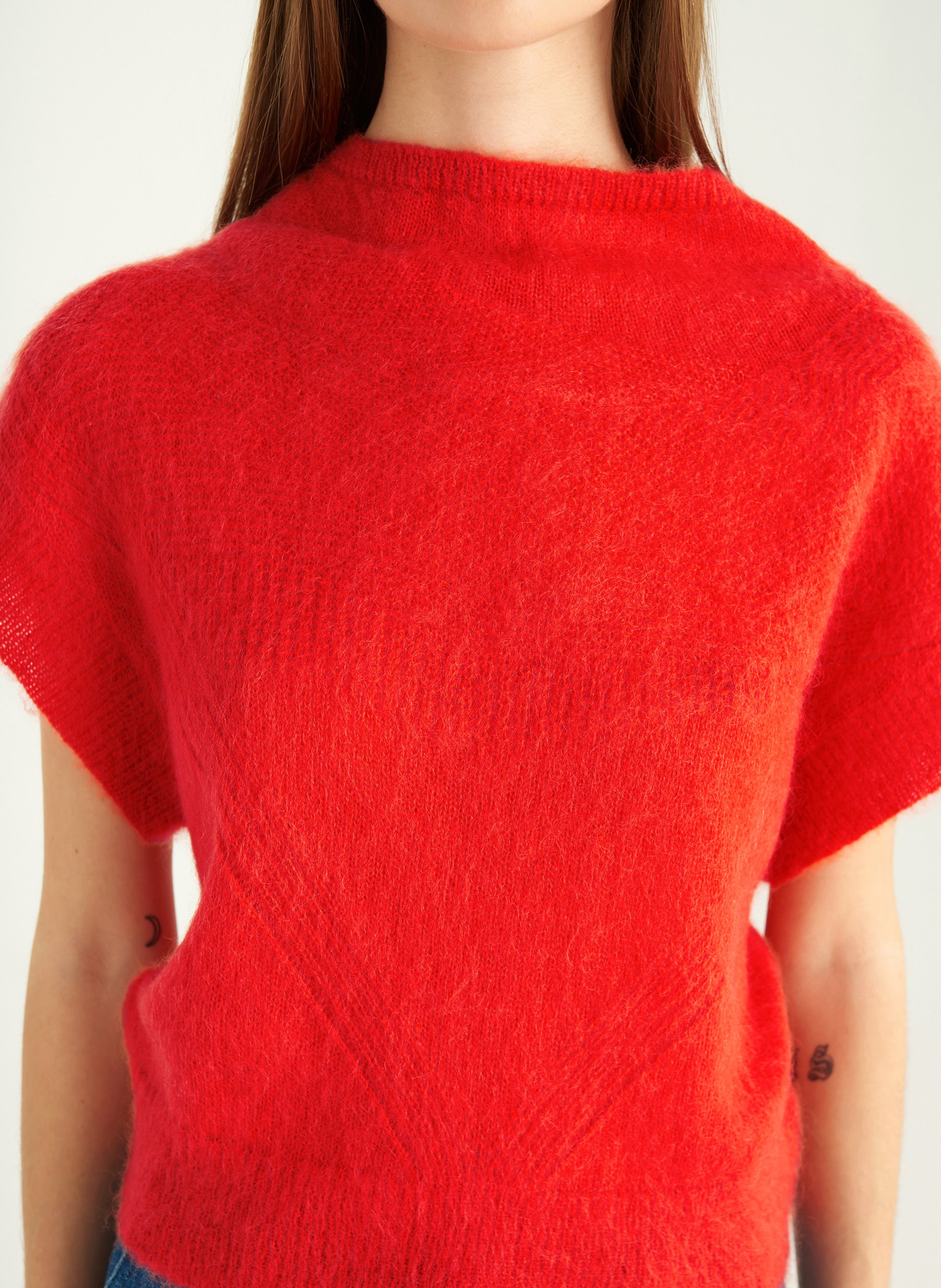 Aansluitende trui met opstaande kraag van gemengde wol COTELAC Rood