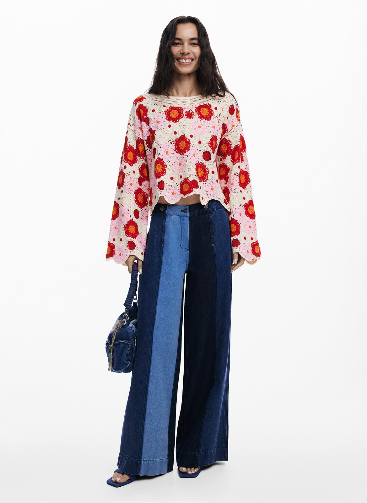 Top col bateau en crochet DESIGUAL Blanc