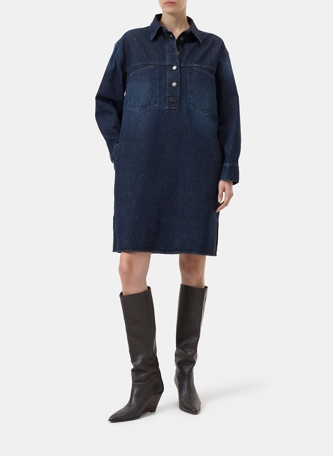 Mid-length raw denim shirt dress CLOSED Blue