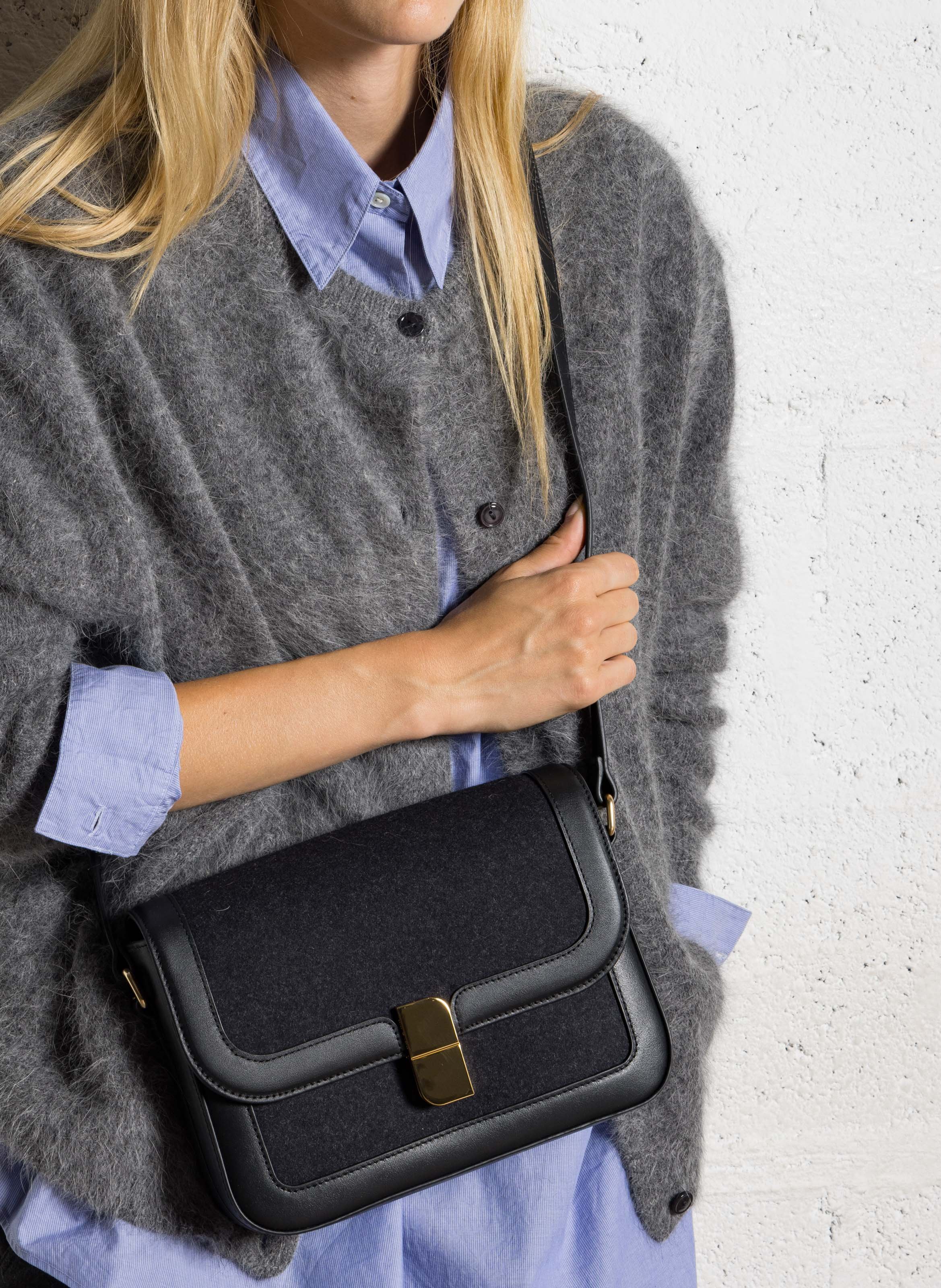 Sac bandoulière en cuir mélangé NAT & NIN Noir