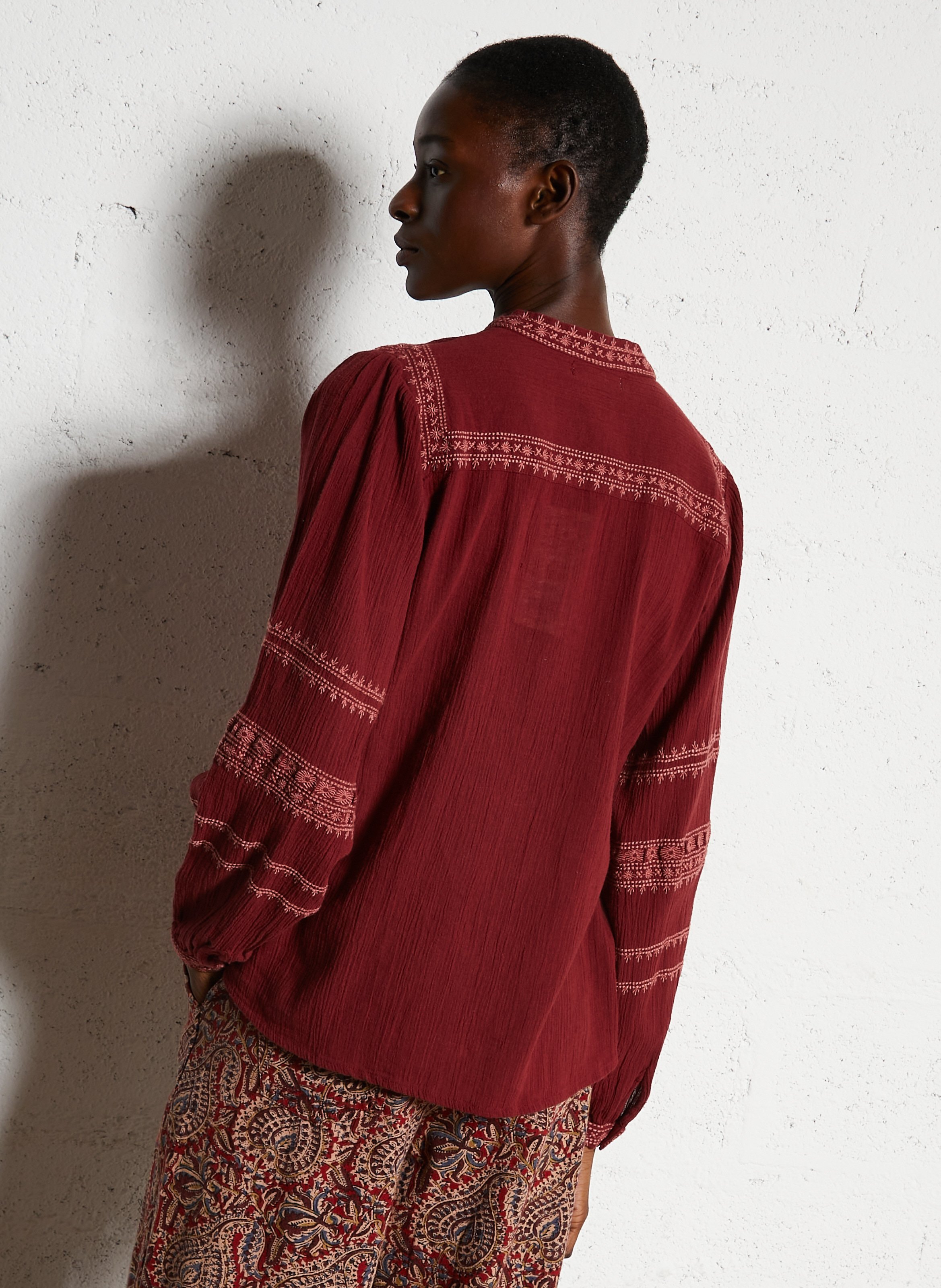 Round neck blouse with embroidered details MAISON HOTEL Red