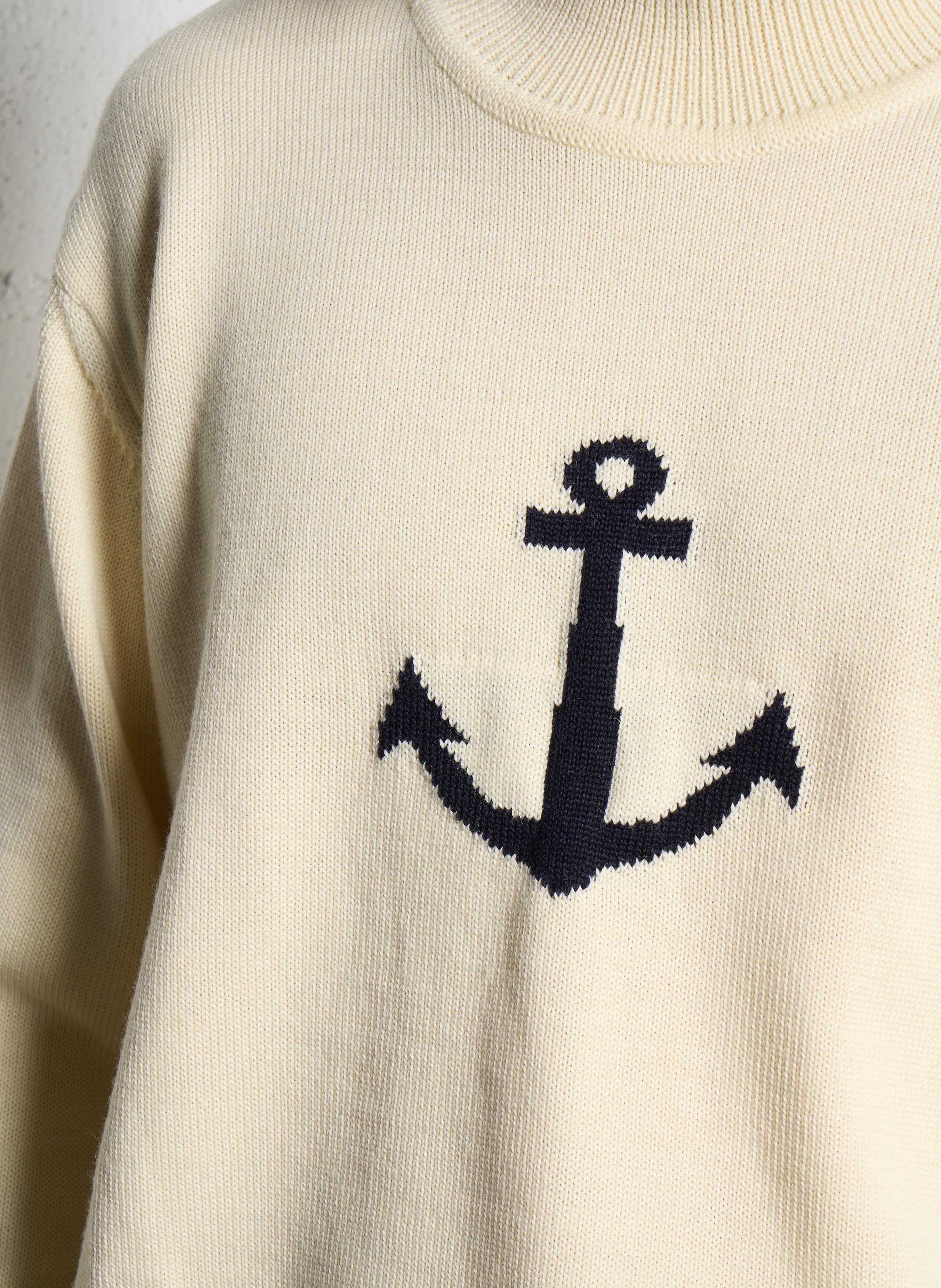 Pull droit col montant motif encre de mer en laine ARMOR LUX Beige