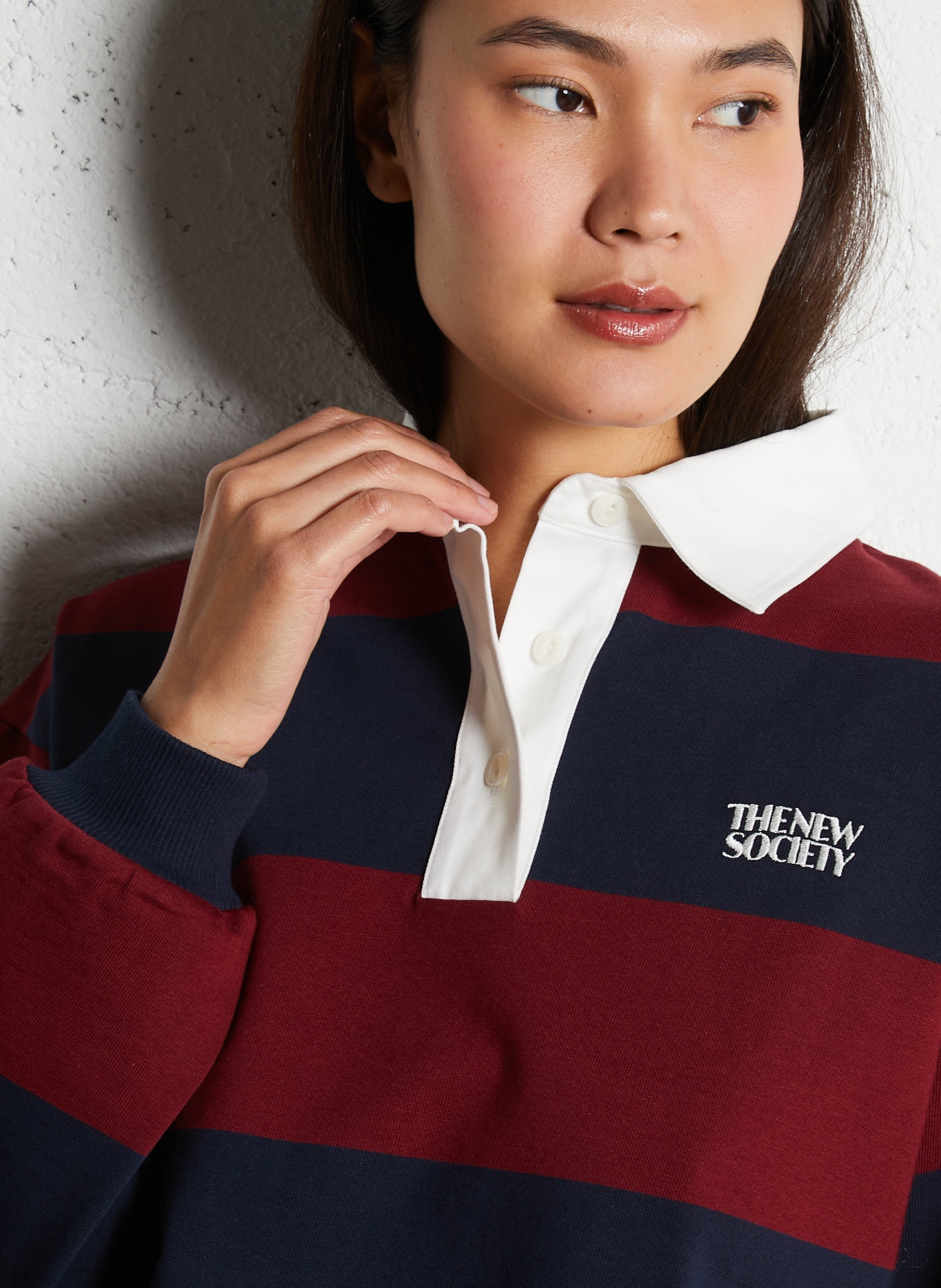 Katoenen top met polokraagje THE NEW SOCIETY Blauw