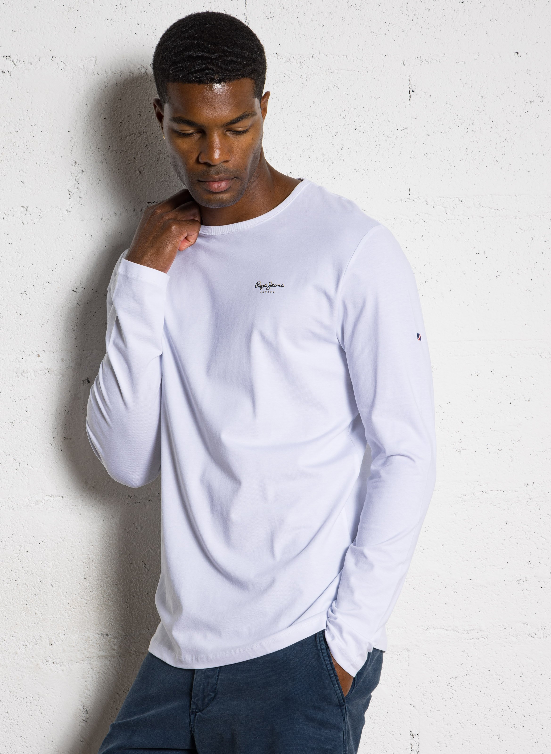 Round-neck stretch cotton T-shirt with screen print PEPE JEANS