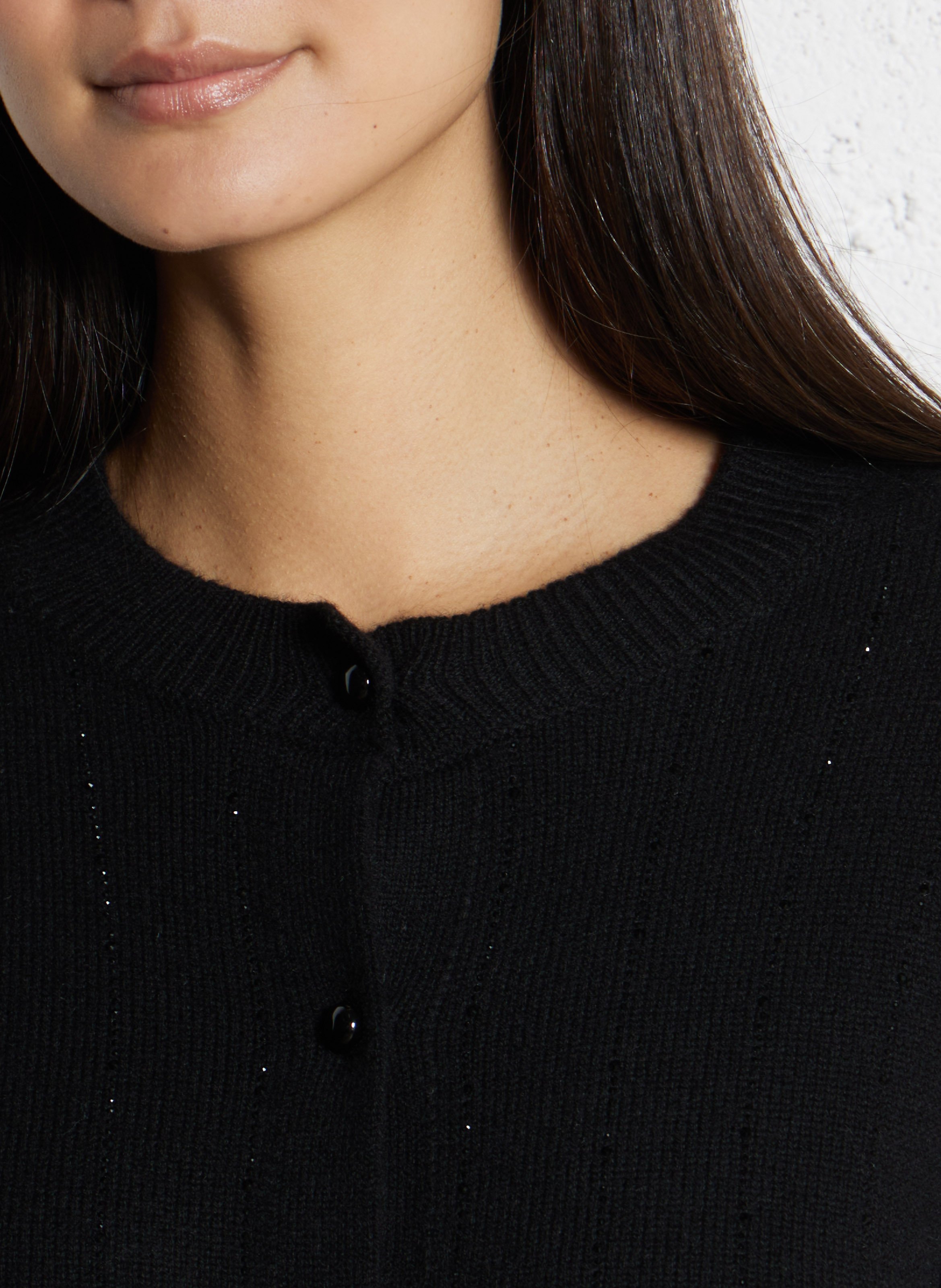 Weiter Rundhalsausschnitt Strass Oversize-Weste aus Merinowolle und Kaschmir BERENICE Schwarz