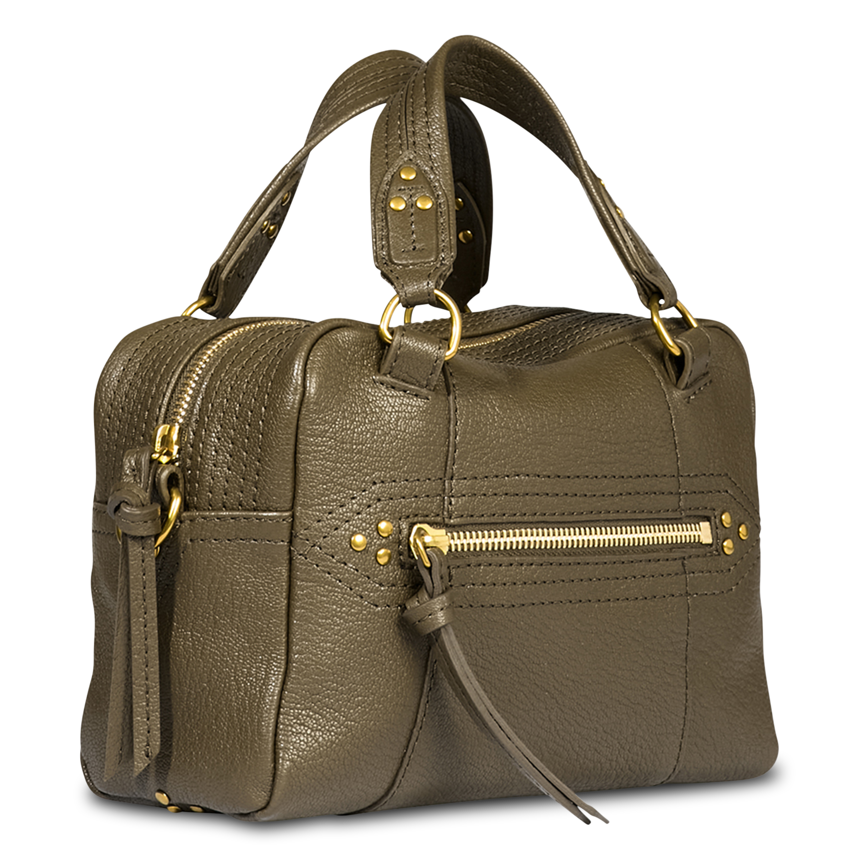 Zippered leather bowling bag JEROME DREYFUSS Khaki