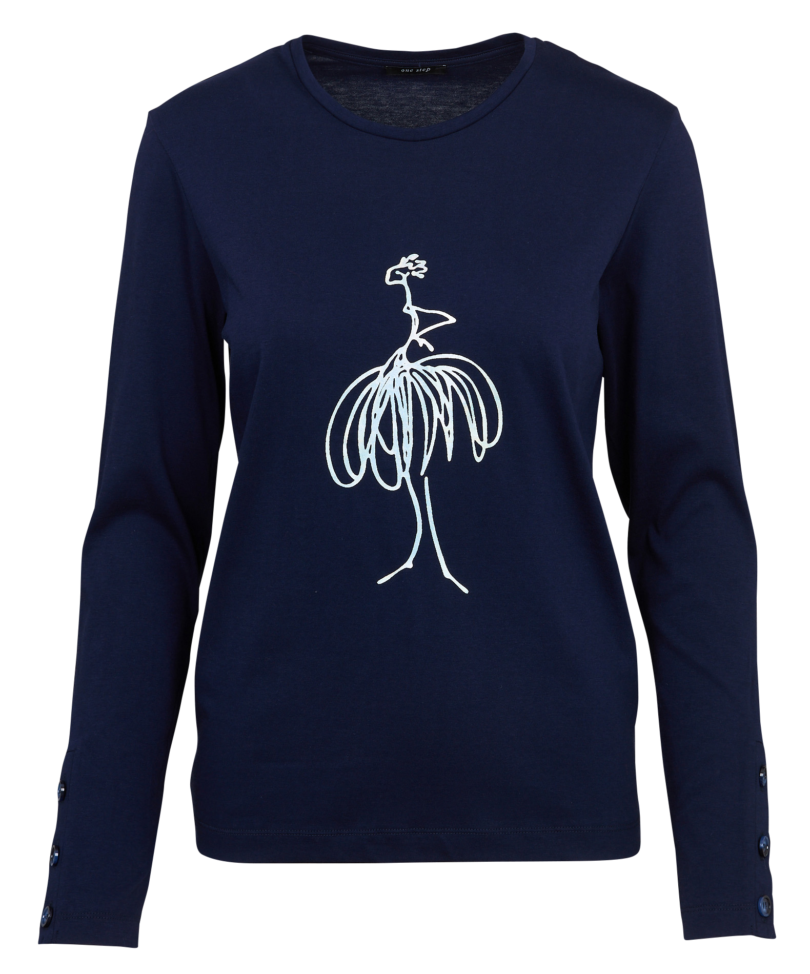 Long-sleeved screen-printed T-shirt ONE STEP Blue