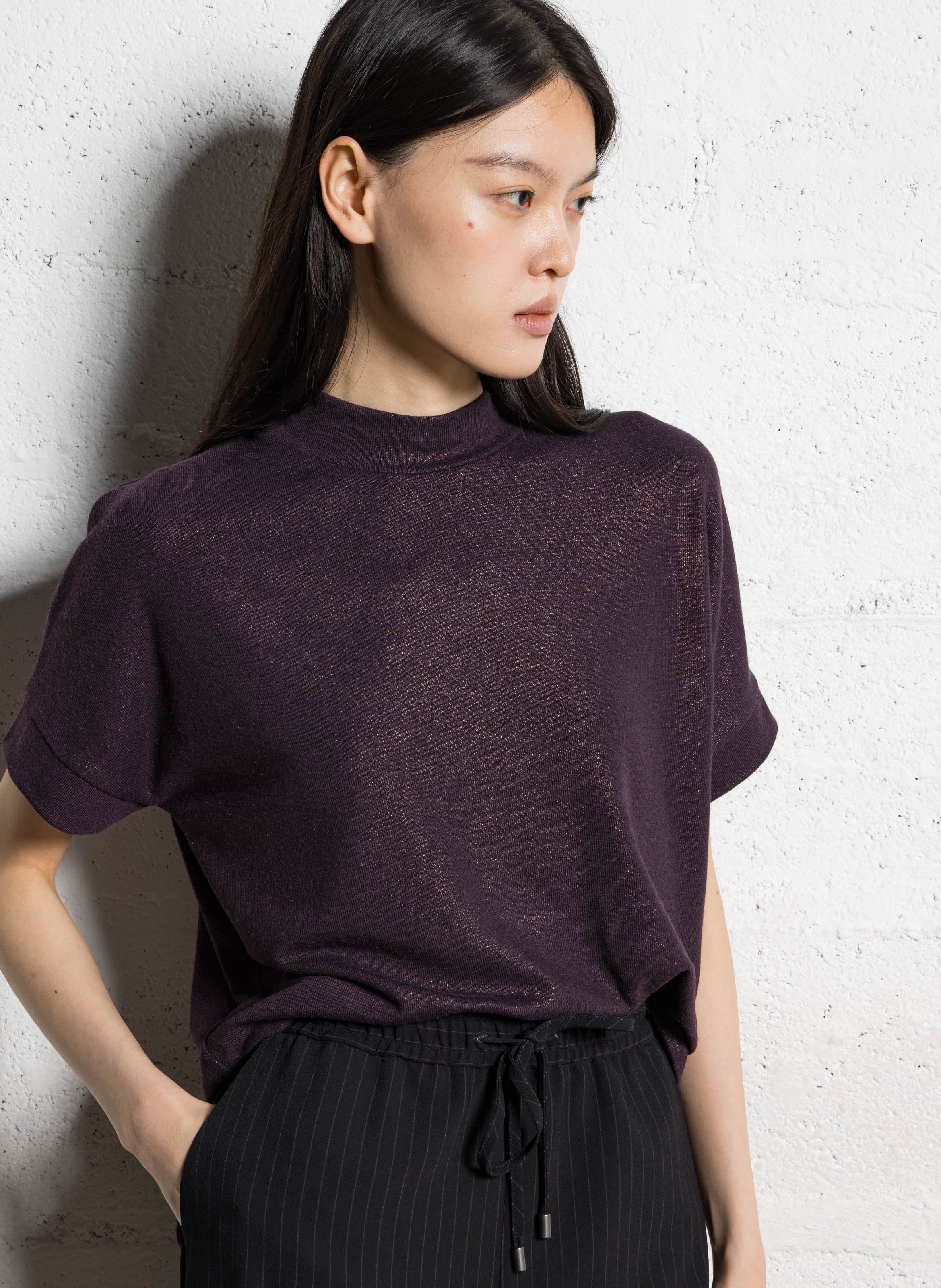 Oversized high neck knit top IKKS Purple