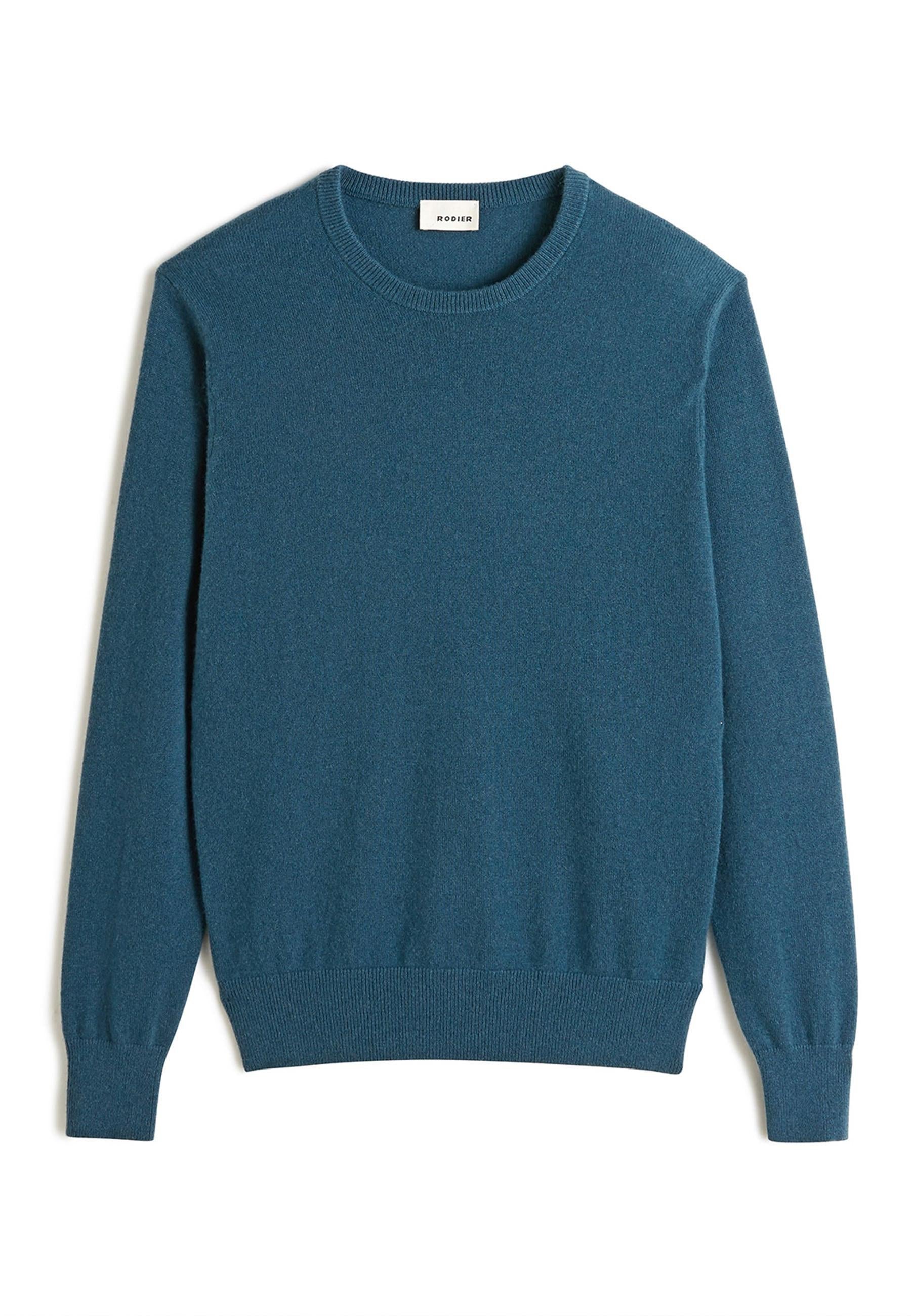 Men’s 2-yarn round-neck cashmere sweater RODIER Blue