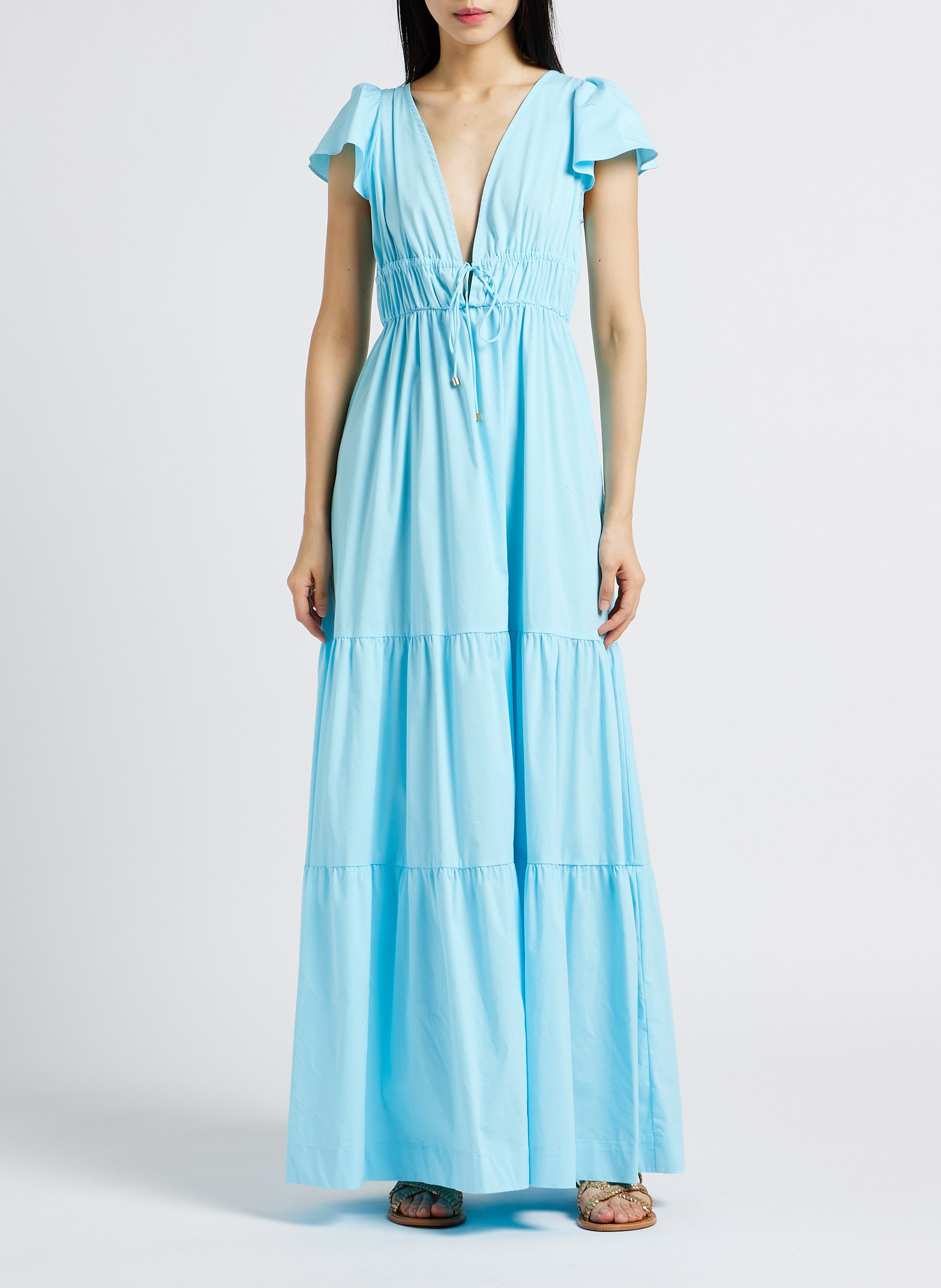 Long cotton-blend poplin dress TWINSET Blue