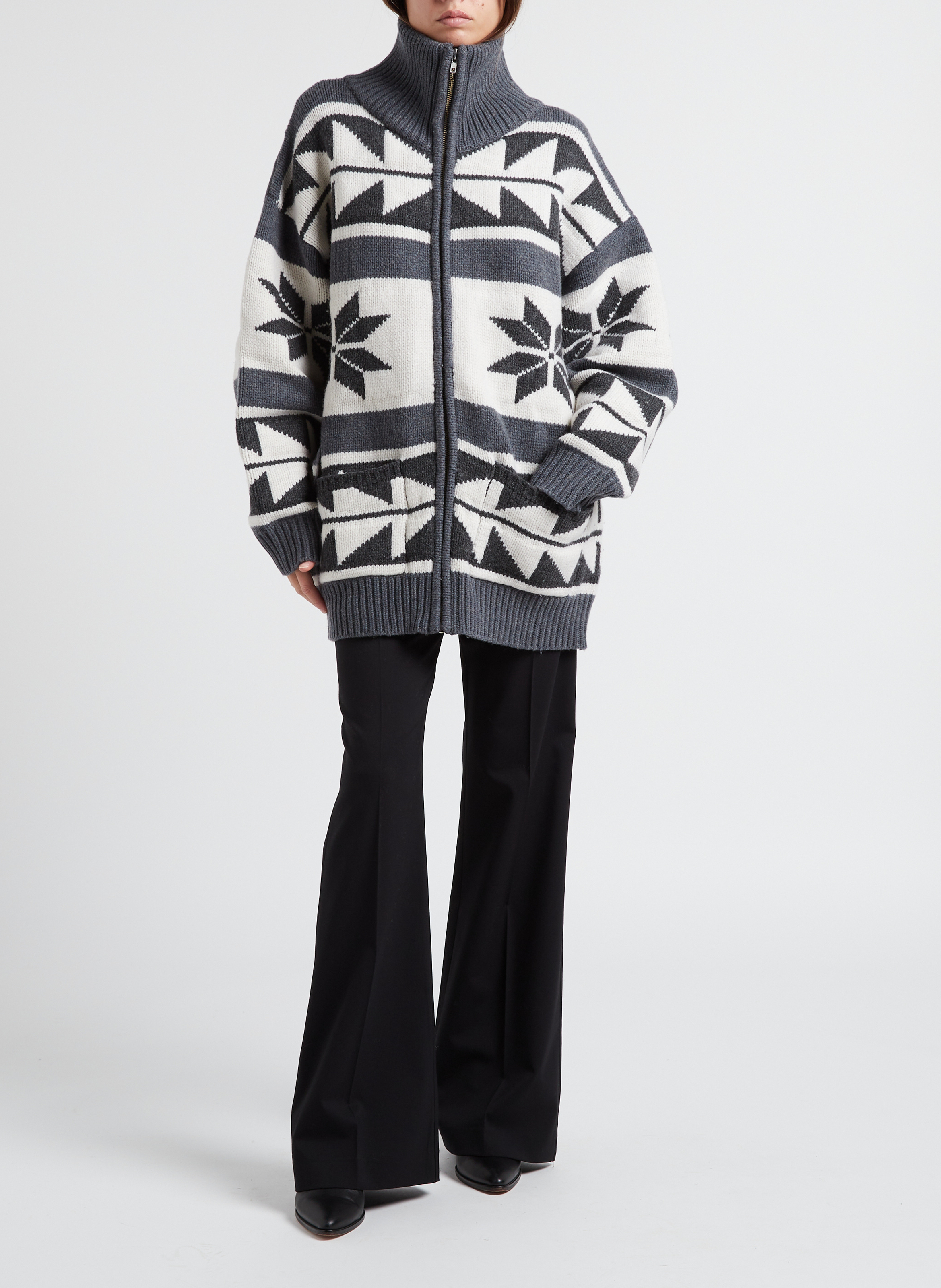 Printed high-neck wool cardigan MARGAUX LONNBERG Grey