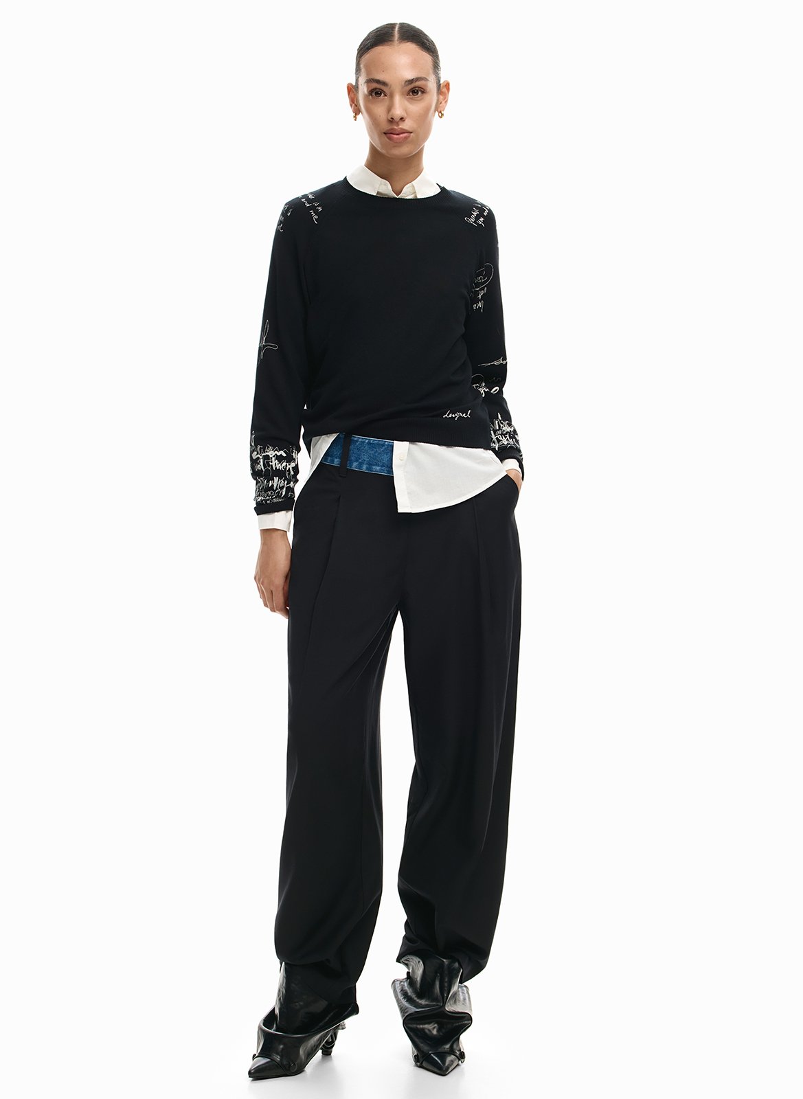 Tee-shirt col bateau droit imprimé DESIGUAL Noir